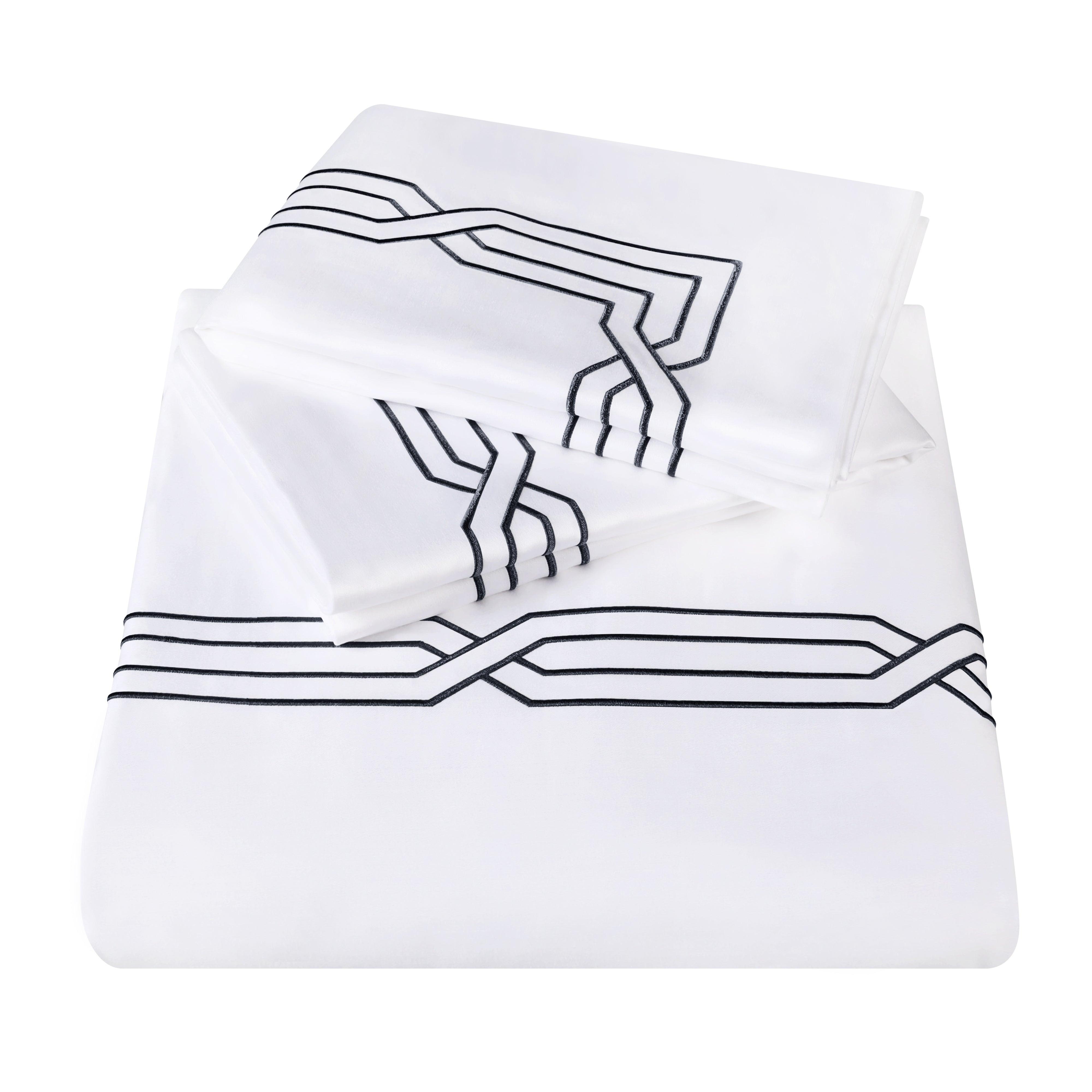 1200 Thread Count Egyptian Cotton Embroidered Scroll Duvet Cover Set