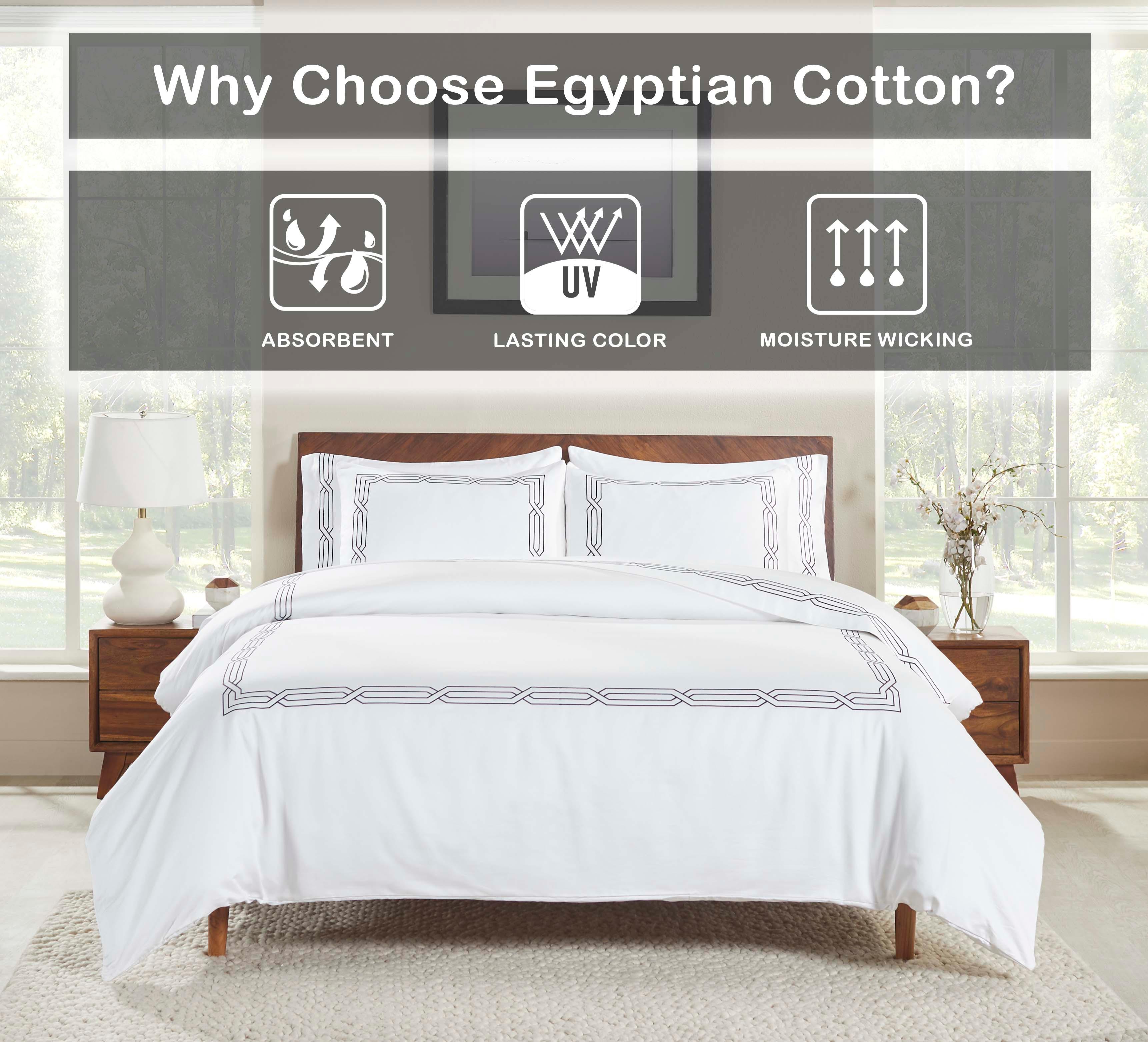 1200 Thread Count Egyptian Cotton Embroidered Scroll Duvet Cover Set