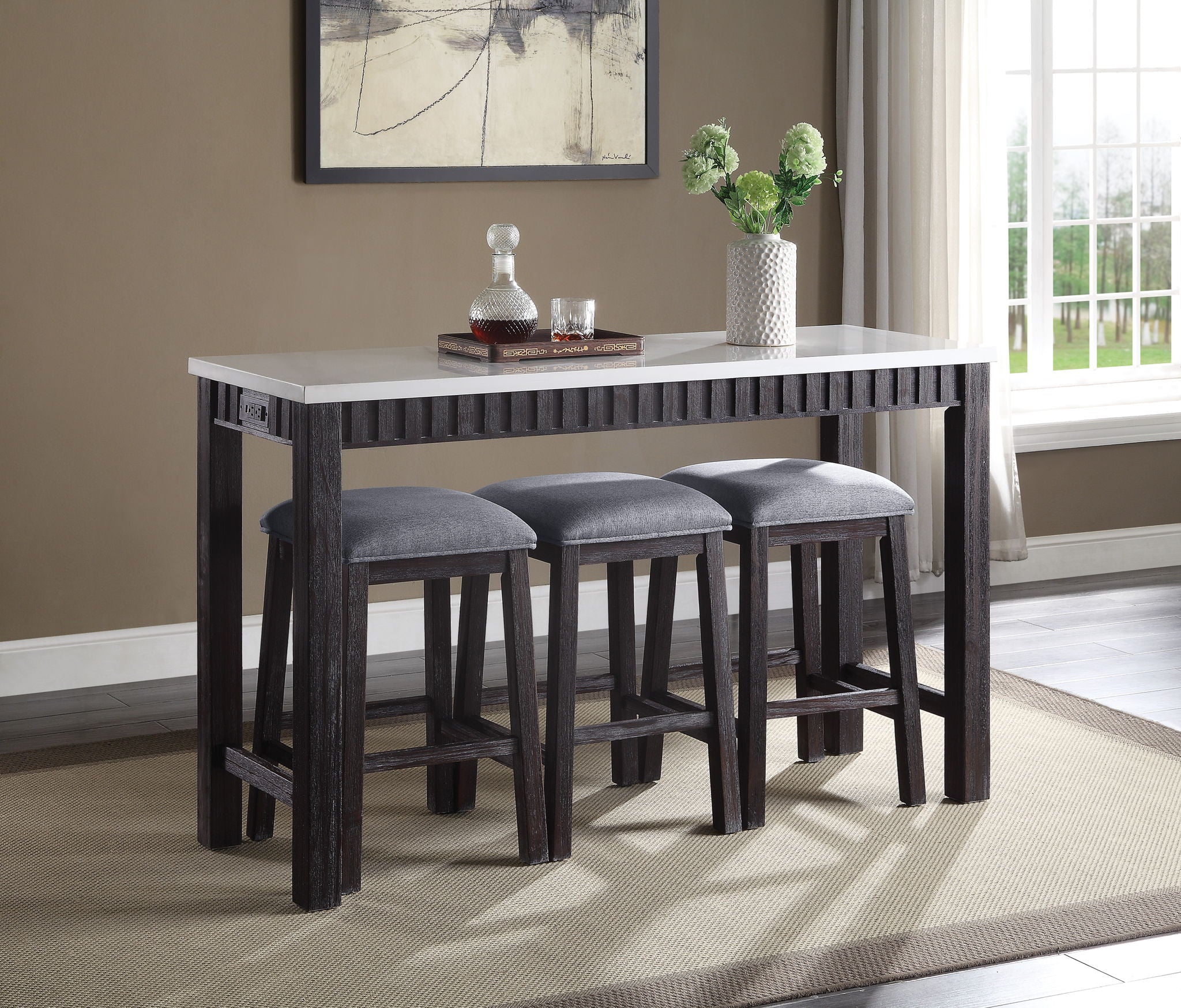 Necalli - Marble Top Weathered 4 Piece Pack Counter Height Table Set - Espresso - Best Buy Furniture