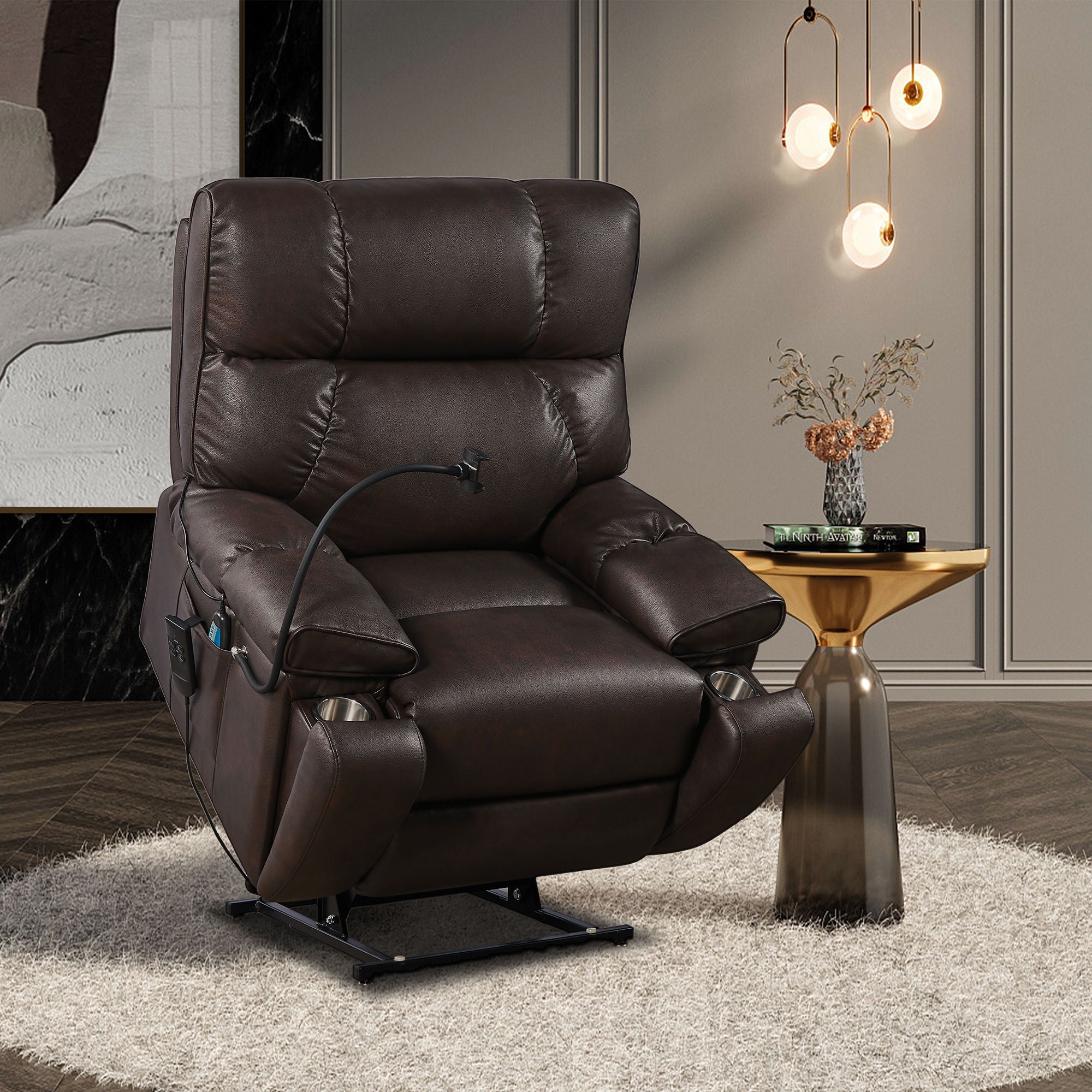 Recliner Chair With Phone Holder, Electric Power Lift Recliner Chair With 2 Motors Massage And Heat For Elderly, 3 Positions, 2 Side Pockets, Cup Holders - Best Buy Furniture