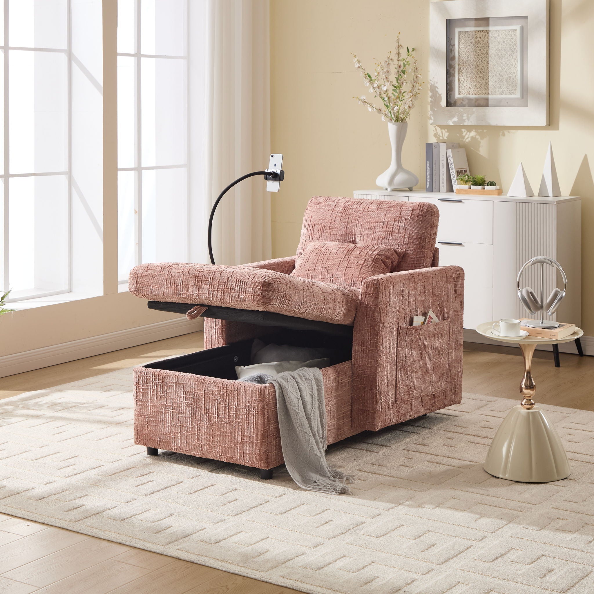 Multifunctional Chenille Recliner Sofa With Storage And Phone Bracket - Best Buy Furniture