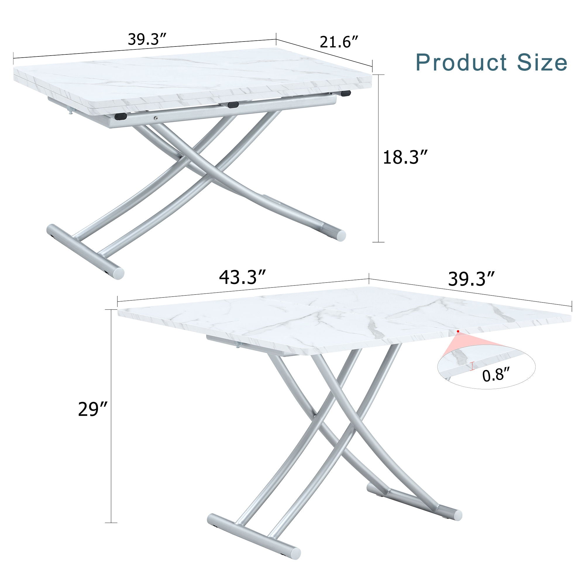 Modern Minimalist Multifunctional Lift Table With Metal Legs - White / Silver - Best Buy Furniture