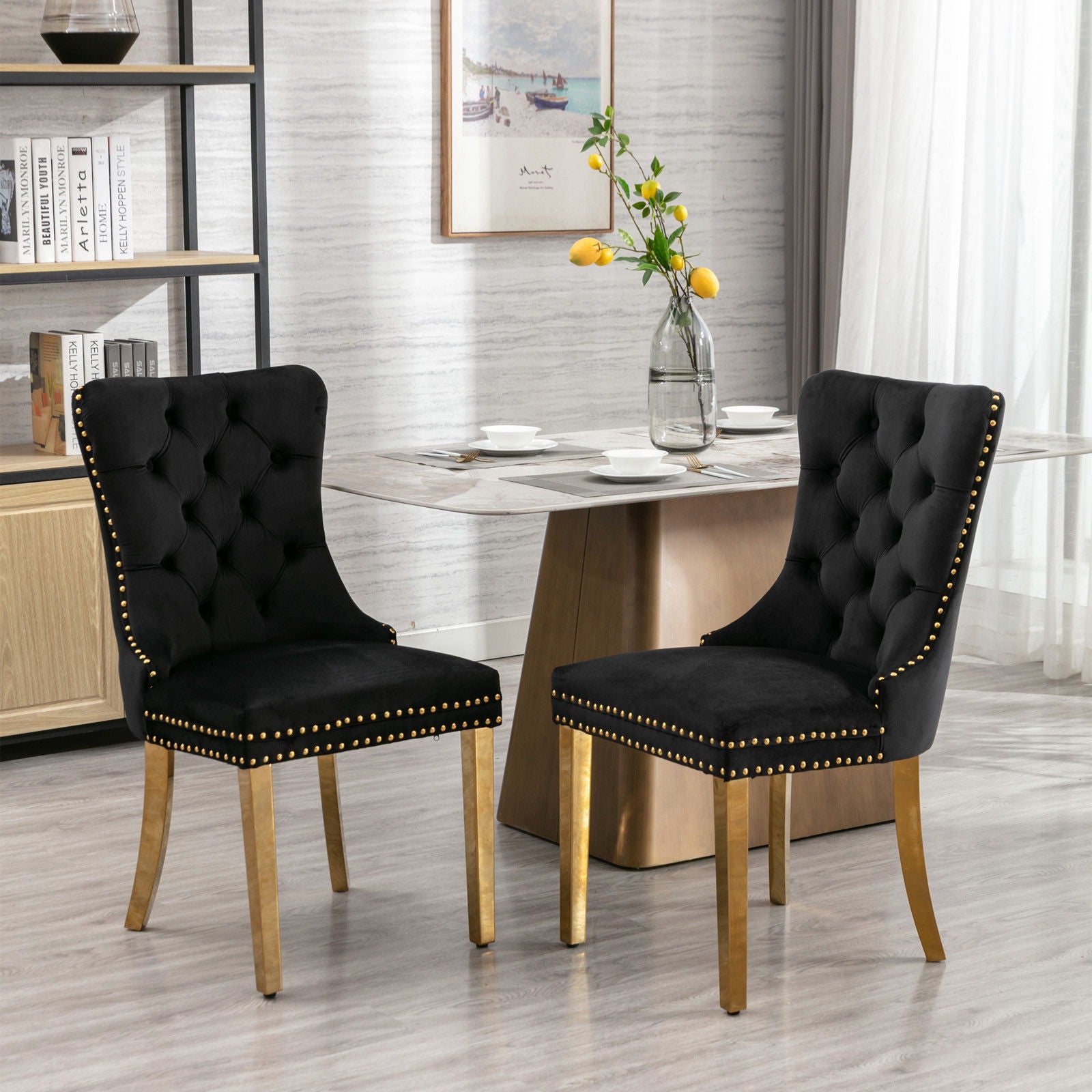 Nikki - Modern, High-End Tufted Solid Wood Contemporary Velvet Upholstered Dining Chair With Golden Stainless Steel Plating Legs, Nailhead Trim (Set of 2) - Best Buy Furniture
