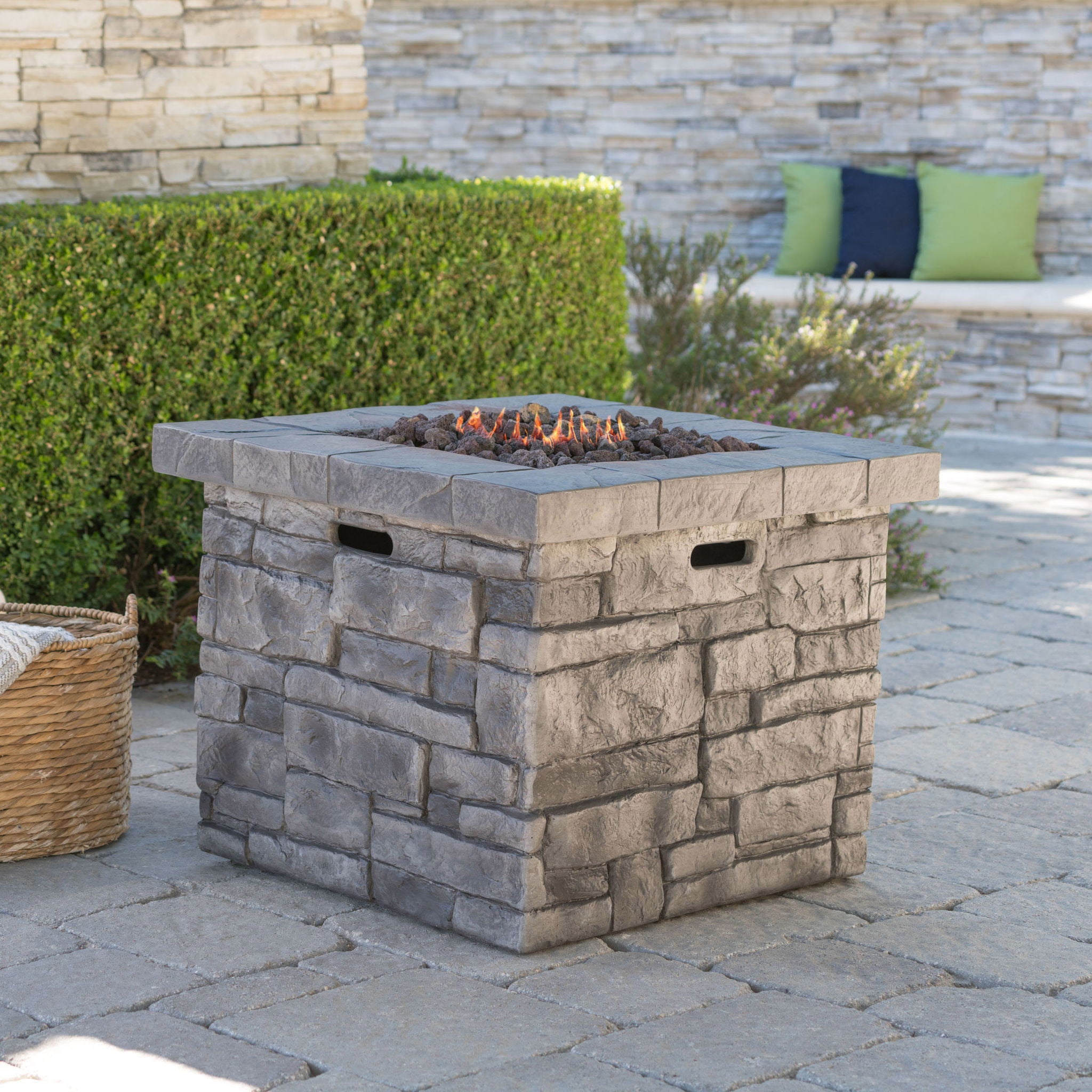 Outdoor Square Propane Fire Pit 40, 000 Btu - Gray - Best Buy Furniture