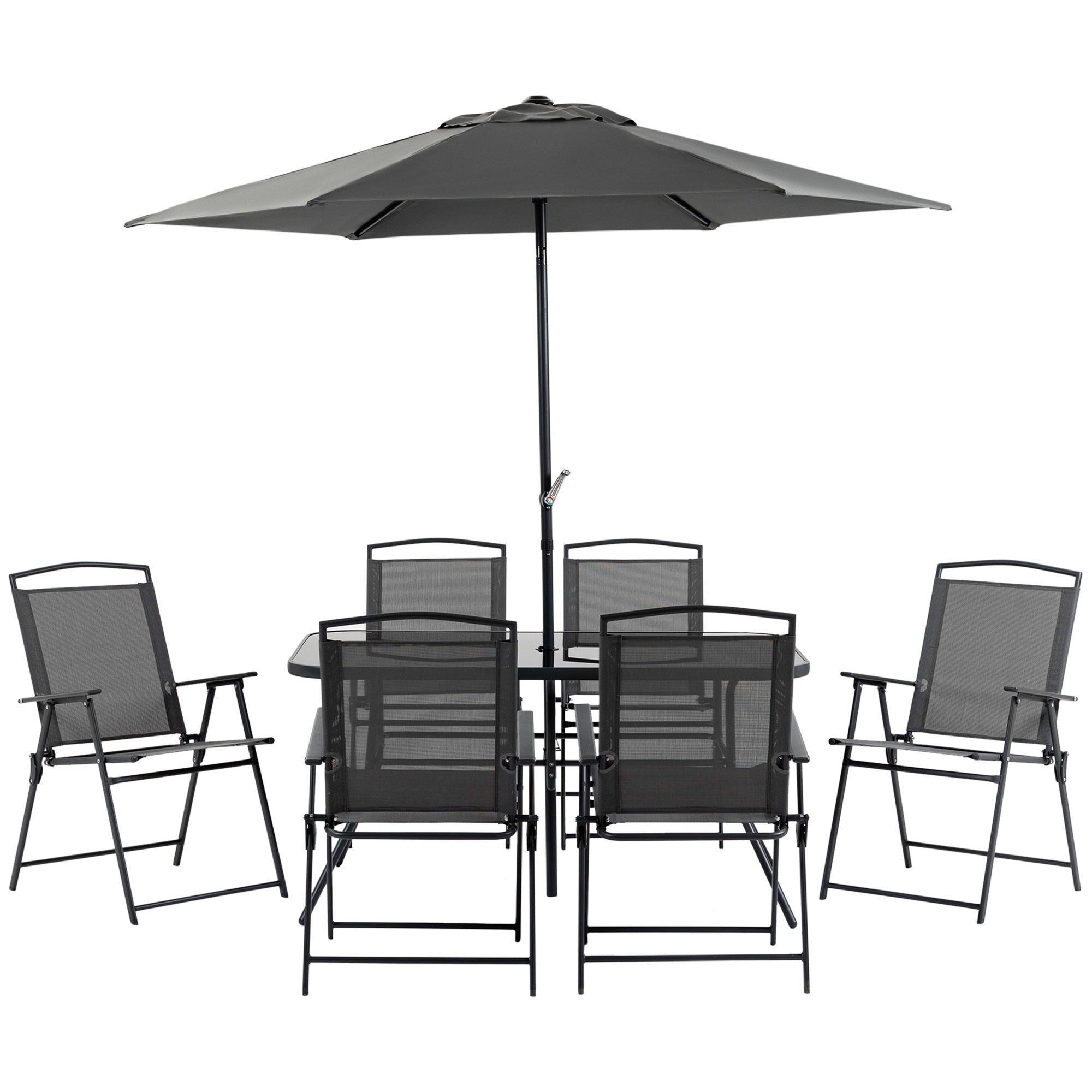 Outsunny - Patio Dining Set With Table Umbrella, Folding Chairs And Dining Table, Outdoor Patio Furniture Set - Best Buy Furniture
