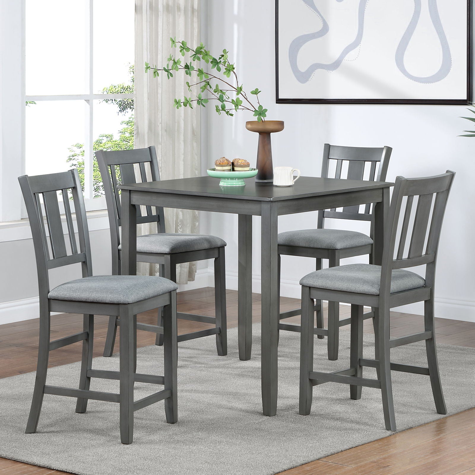 5 Pieces Dining Table Set, Counter Height Kitchen Table Set With Square Table And 4 Upholstered Chairs - Best Buy Furniture