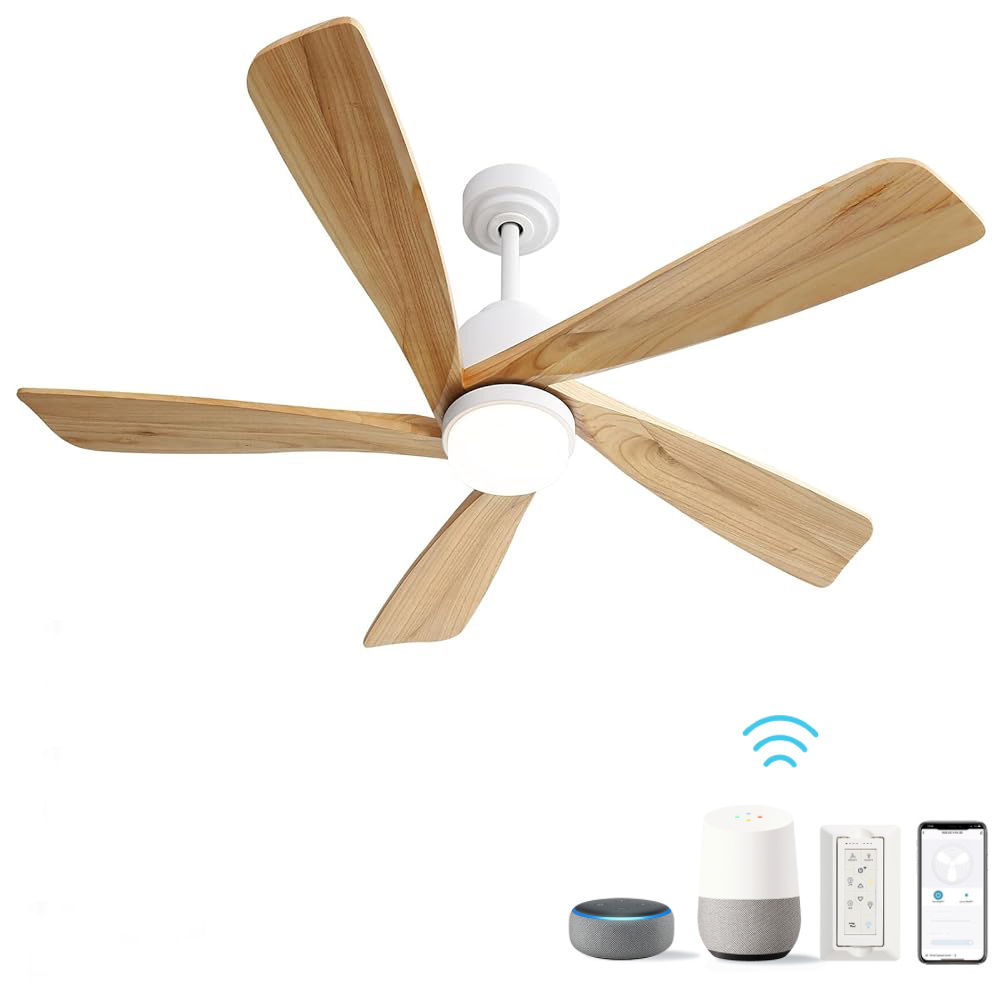 Indoor Ceiling Fan With Dimmable Led Light 5 Solid Wood Blades Remote Control Reversible Dc Motor With Smart App Control - White - Best Buy Furniture