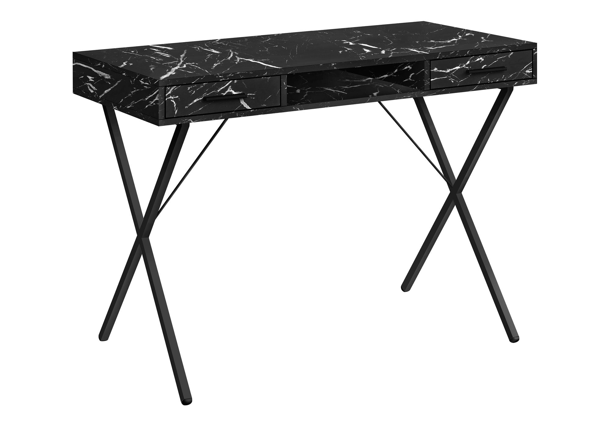Computer Desk, Home Office, Laptop, Left, Right Set-Up, Storage Drawers, Work, Marble Look Laminate, Contemporary, Modern - Black - Best Buy Furniture