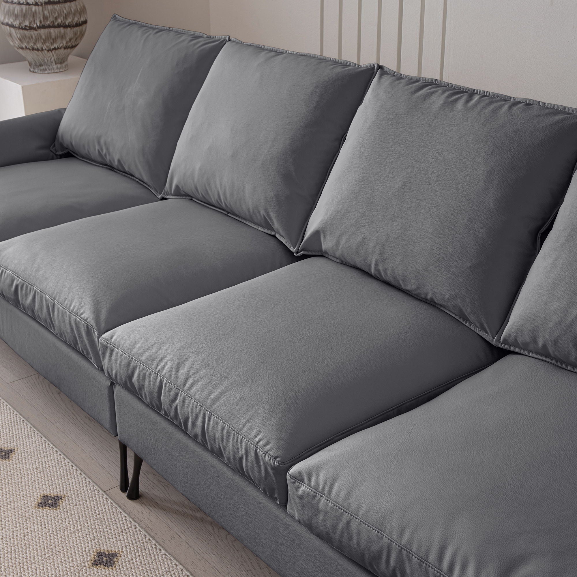 Modern Sectional Technical Leather L-Shaped Sofa Couch With Convertible Ottoman - Best Buy Furniture