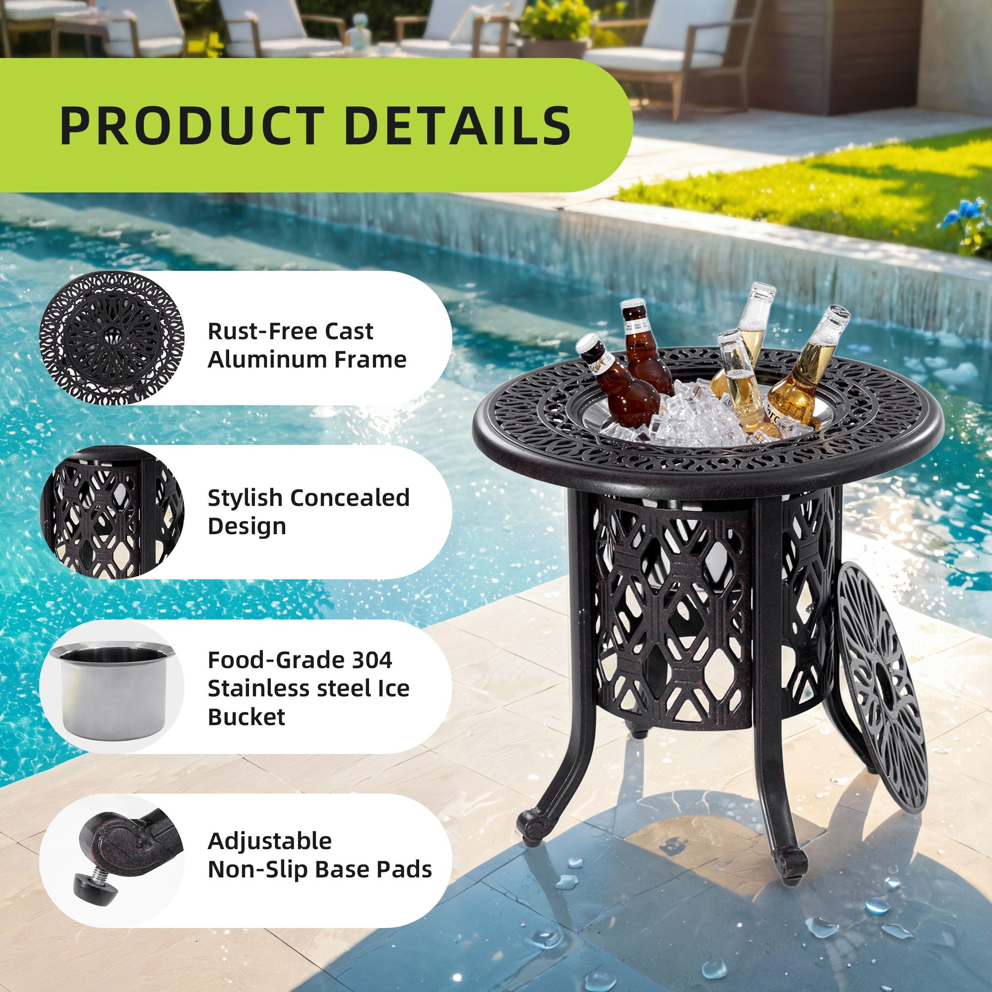 Side Table With Removable Ice Bucket, Hand Brushed Finish, Food Grade Bucket For Indoor & Outdoor Use - Antique Bronze - Best Buy Furniture