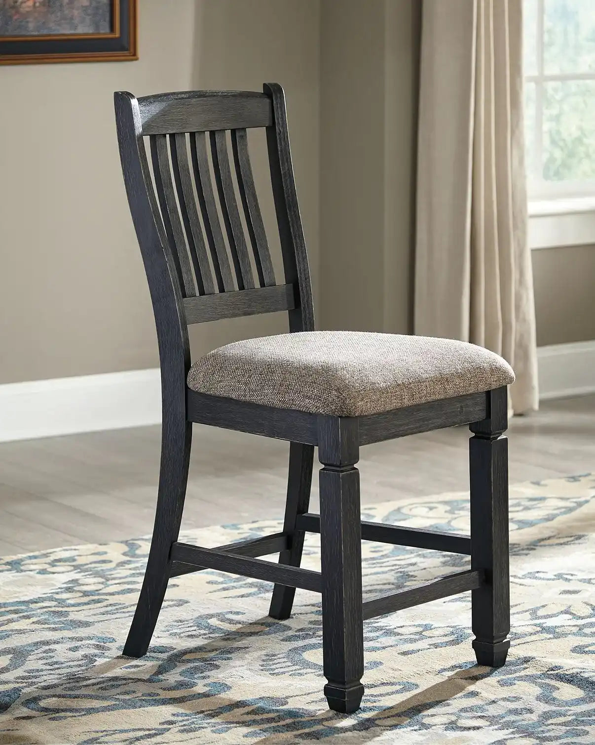 Tyler Creek - Upholstered Barstool (Set of 2) - Black / Grayish Brown - Best Buy Furniture