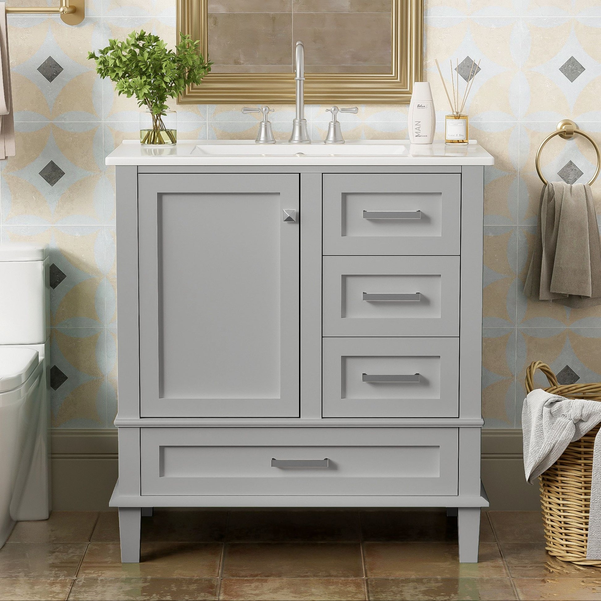 Bathroom Vanity, Modern Bathroom Cabinet With Sink Combo Set, Bathroom Storage Cabinet With A Soft Closing Door And 3 Drawers, Solid Wood Frame - Best Buy Furniture
