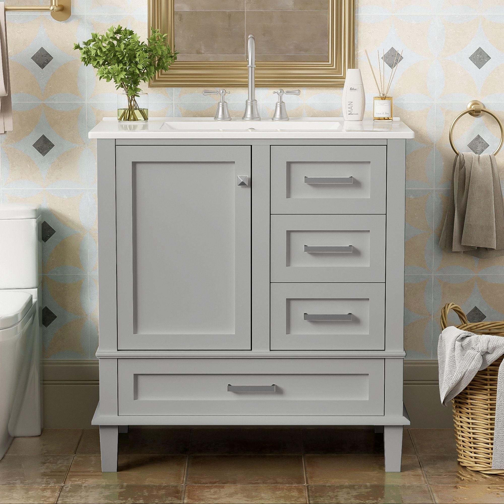 Bathroom Vanity, Modern Bathroom Cabinet With Sink Combo Set, Bathroom Storage Cabinet With A Soft Closing Door And 3 Drawers, Solid Wood Frame - Best Buy Furniture