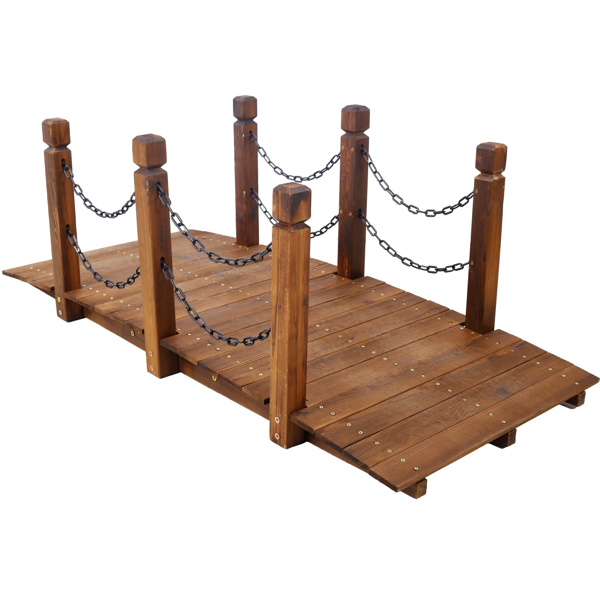 Wooden Arc Footbridge With Chain Railings For Backyard Creek Stained 5 Ft - Brown - Best Buy Furniture