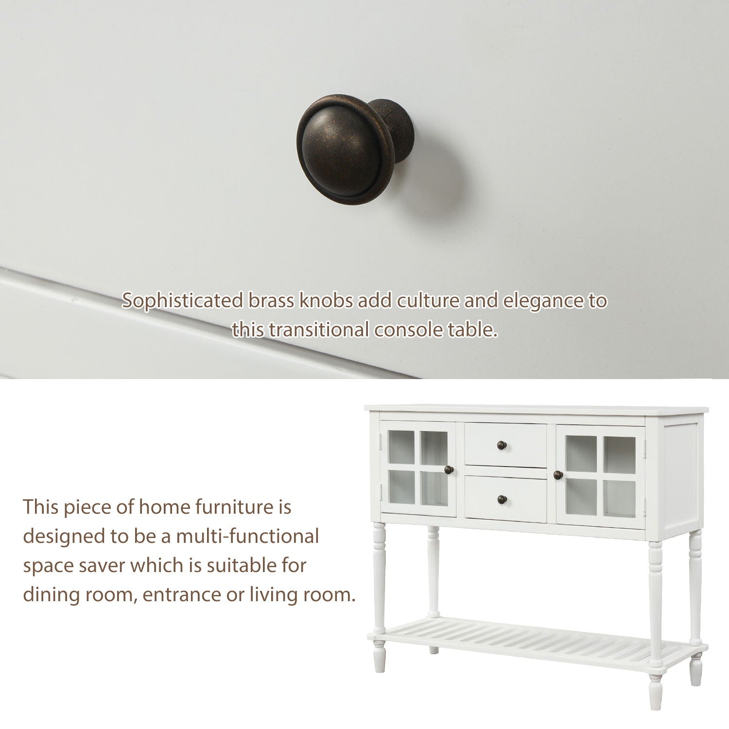 Hearth & Haven Stella Buffet Storage Cabinet With Bottom Shelf, White - Best Buy Furniture