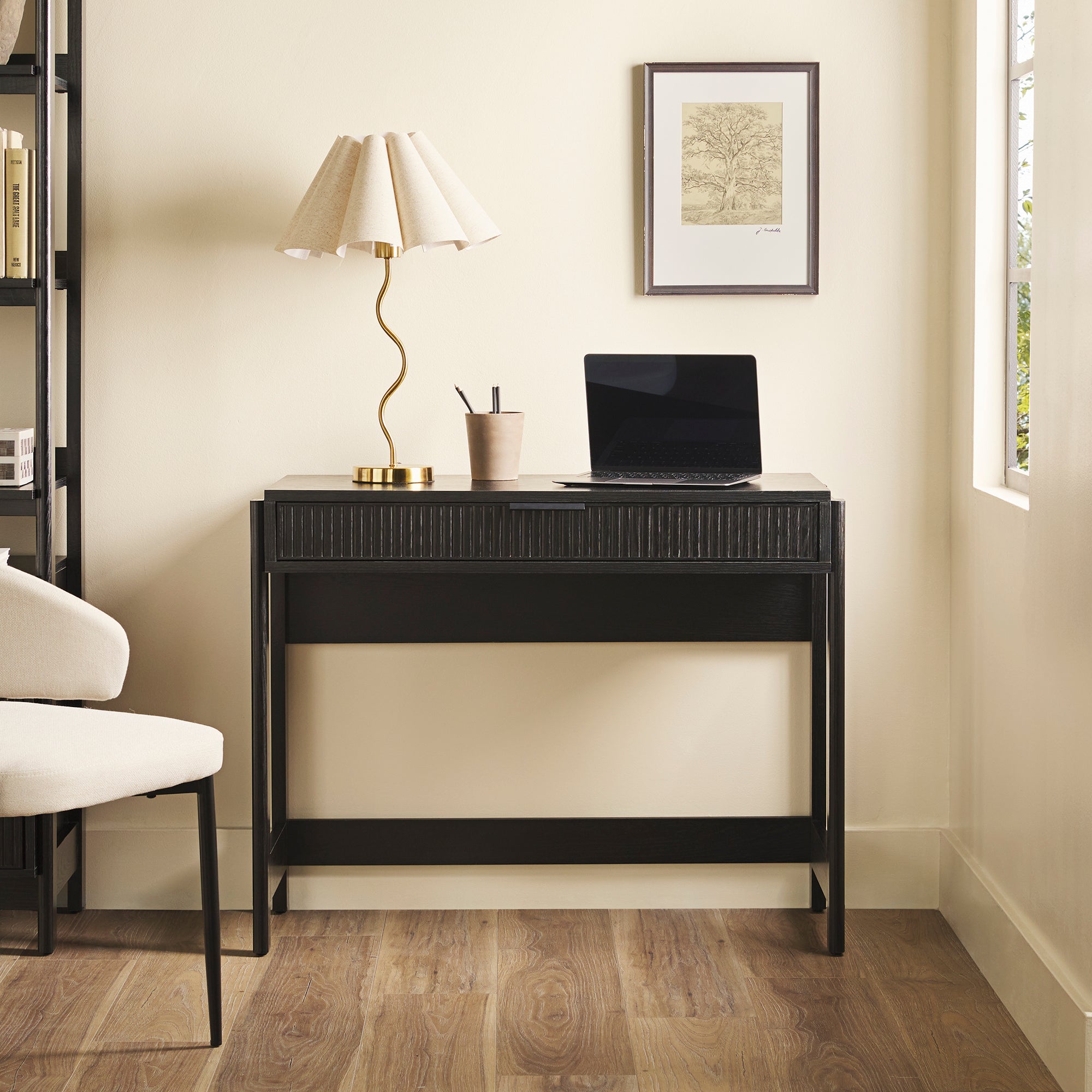 Mid Century Modern Fluted Writing Desk with Drawer Black - Best Buy Furniture