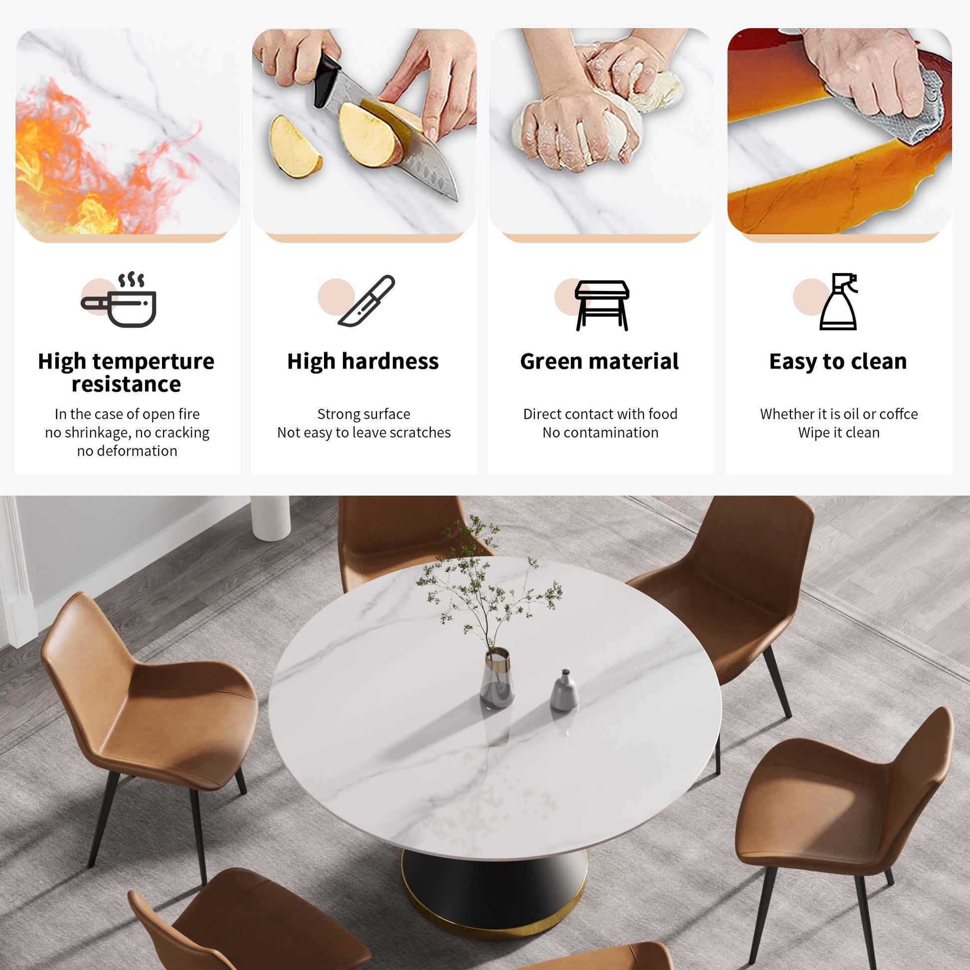 Modern Artificial Stone Round Carbon Steel Base Dining Table, Can Accommodate 6 People - Best Buy Furniture