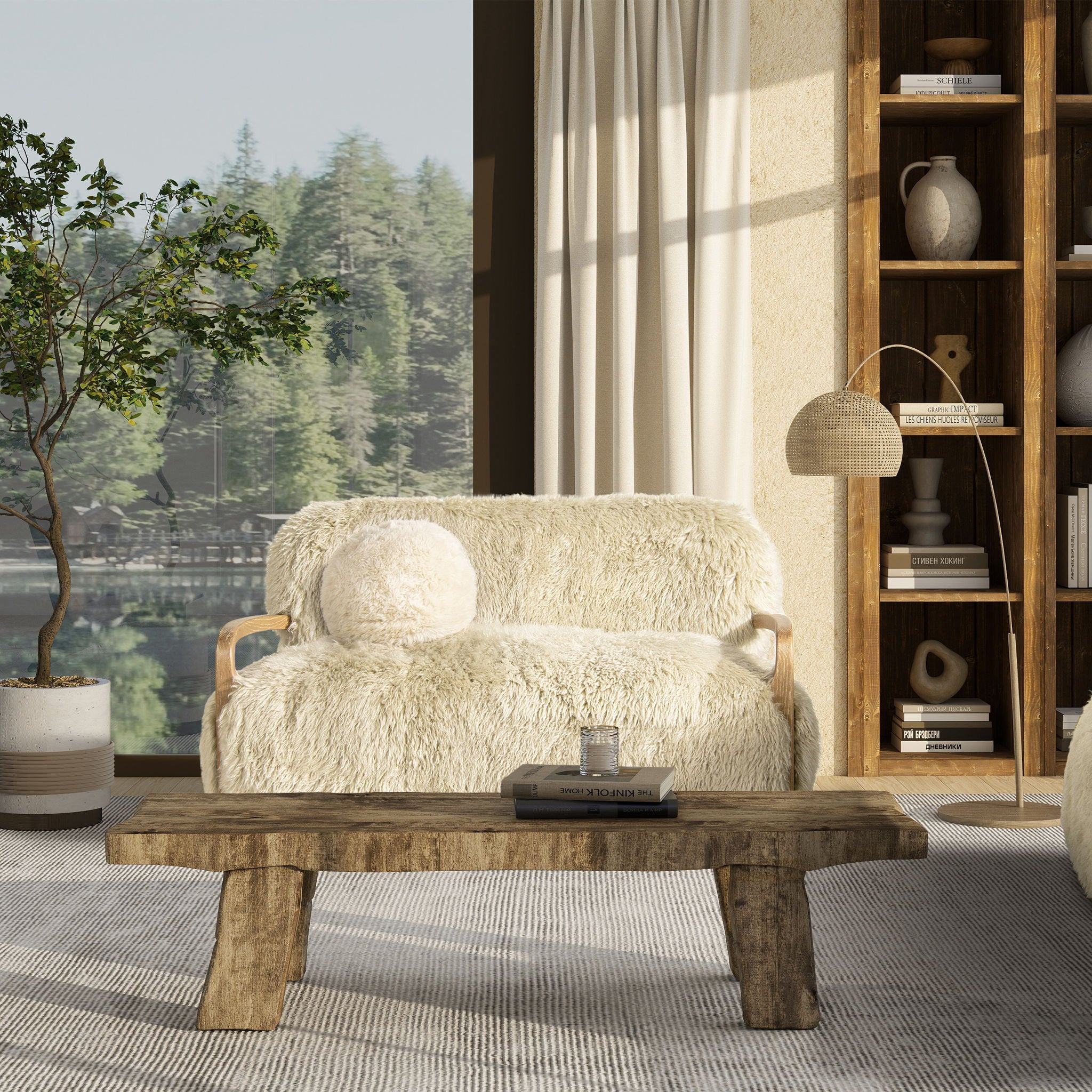Enchante - Sheepskin Accent Loveseat - Taupe / Natural - Best Buy Furniture