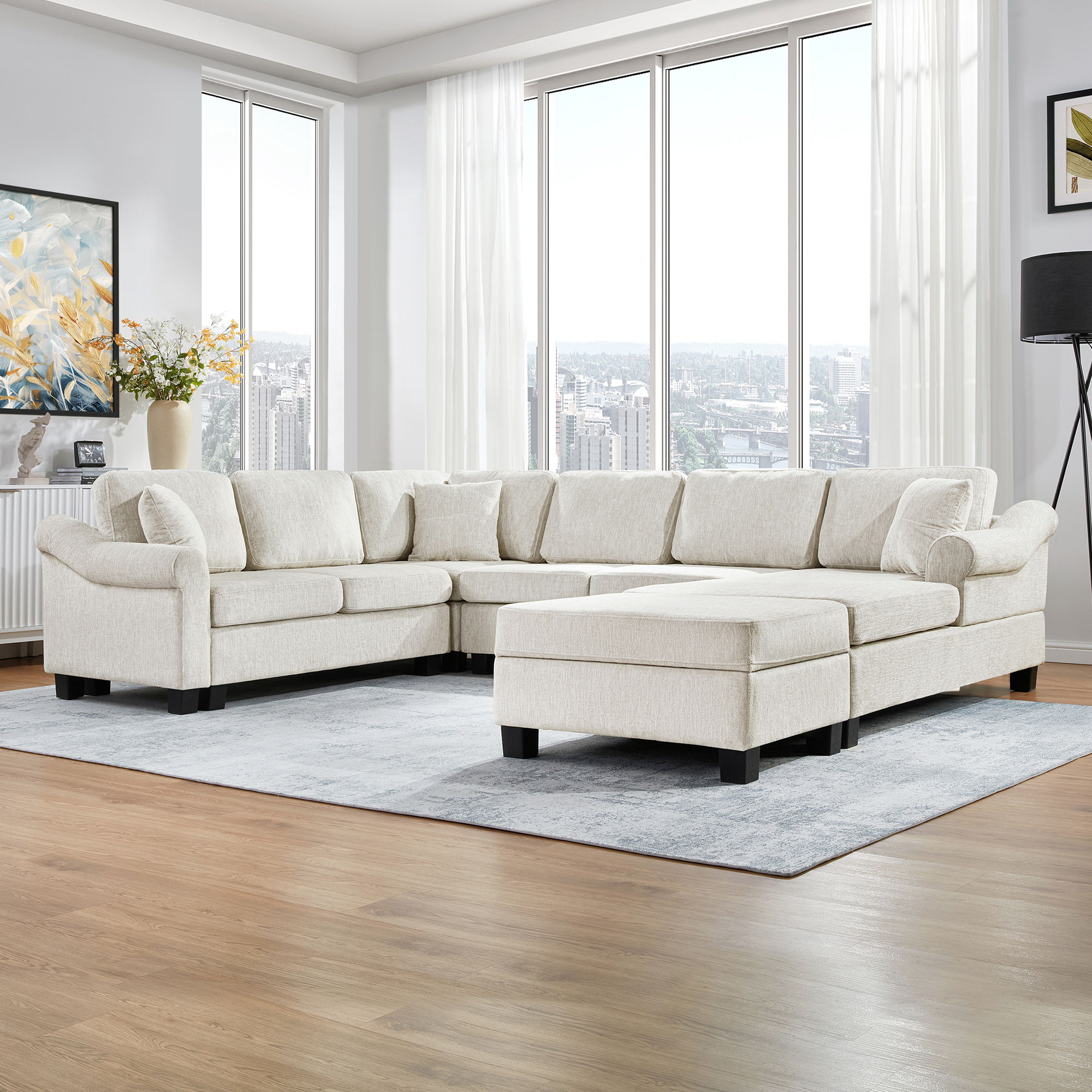 Contemporary U - Shaped Sectional Sofa With Movable Storage Ottoman - Best Buy Furniture