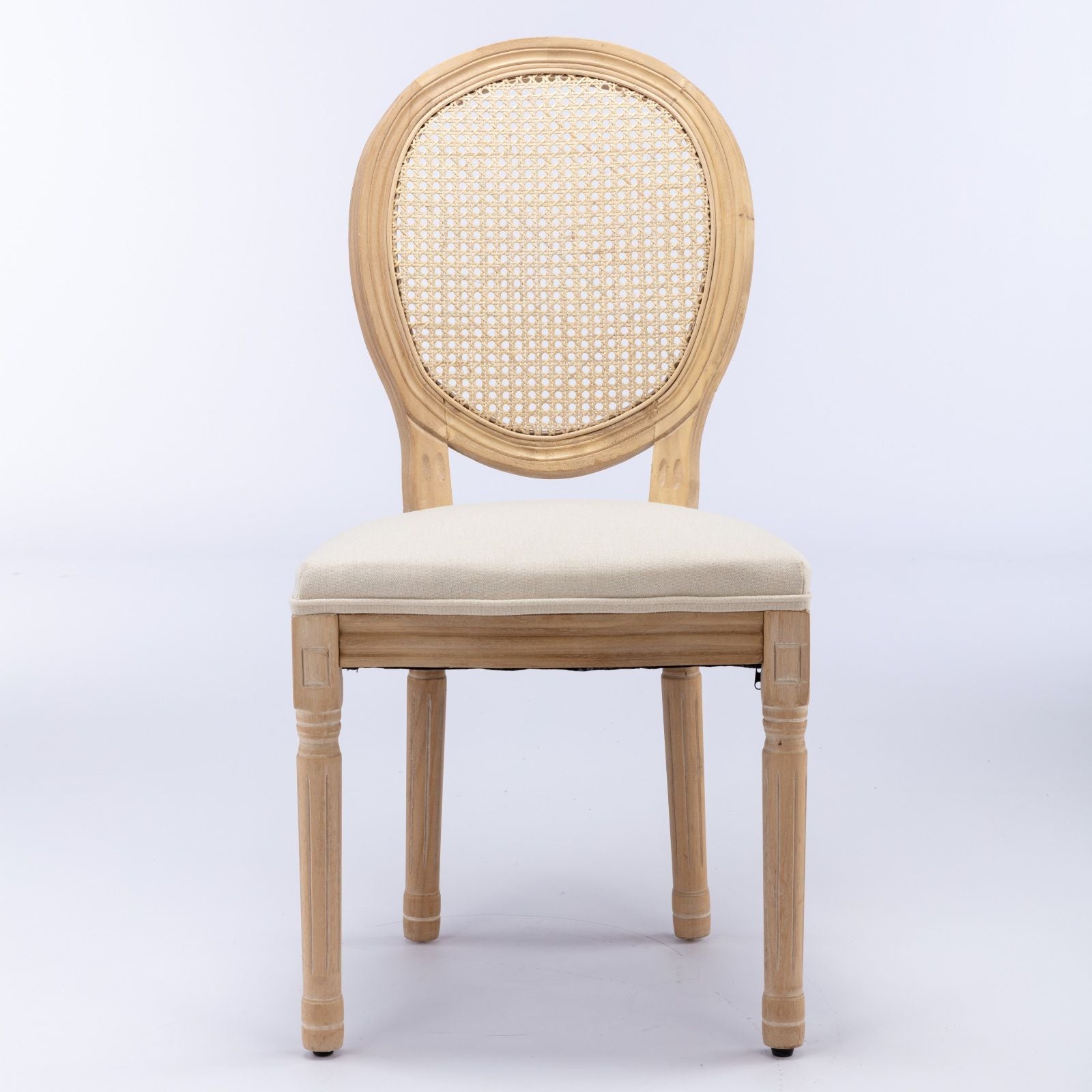 French Style Solid Wood Frame Antique Painting Linen Fabric Rattan Back Dining Chair (Set of 2) - Best Buy Furniture