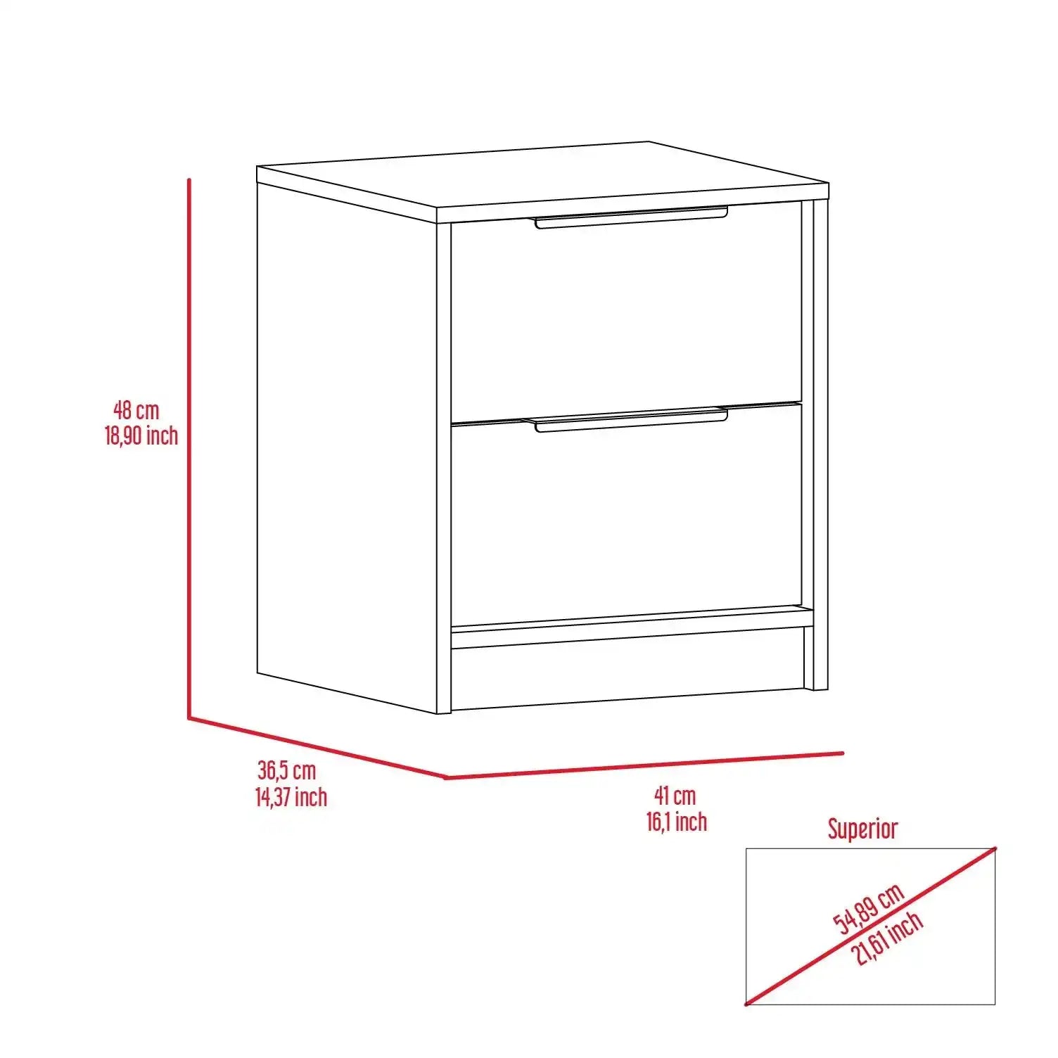 Nightstand Cervants, Two Drawers, Metal Handle, White Finish - Best Buy Furniture