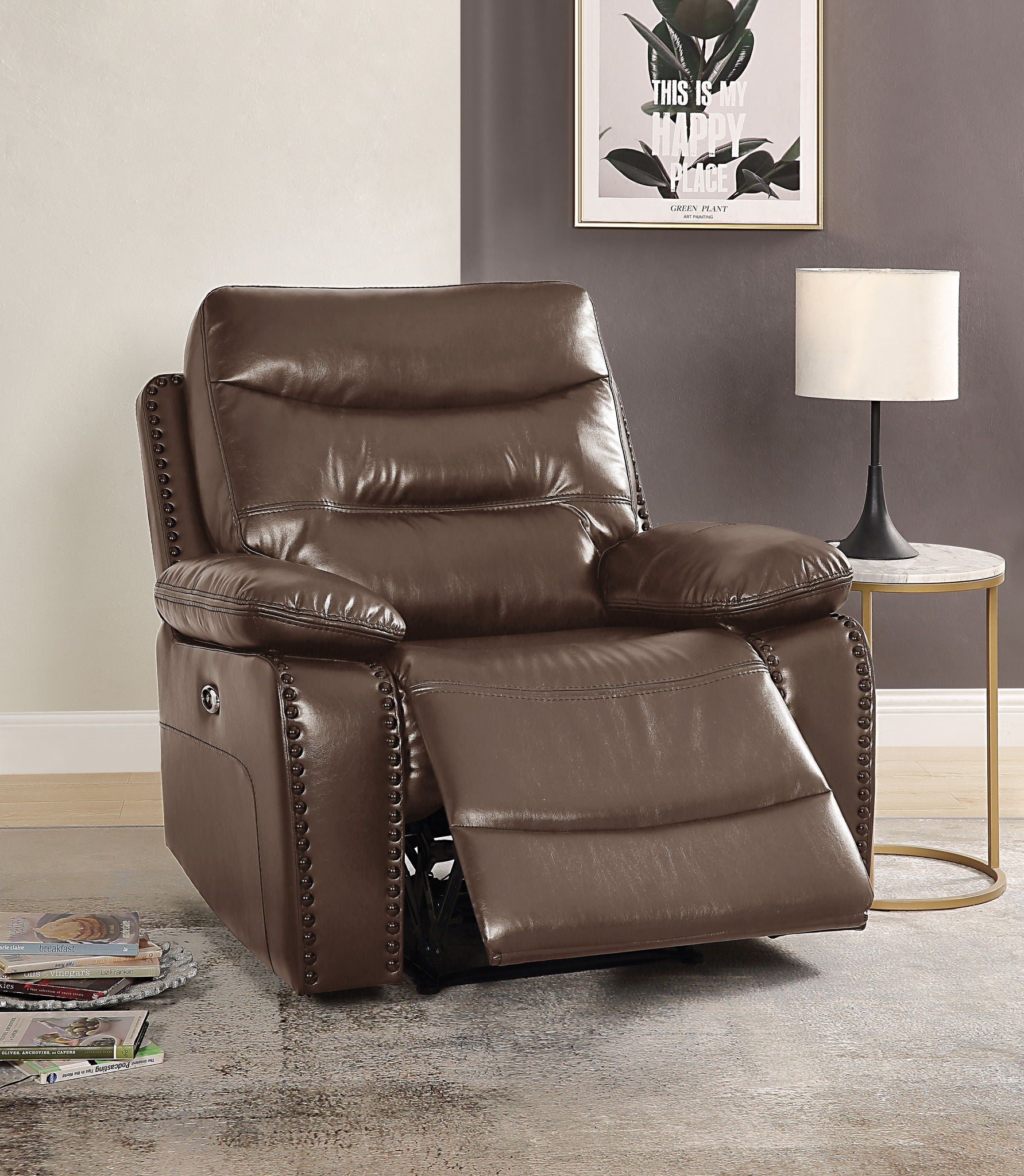 Aashi - Leather Gel Match Recliner Chair - Brown - Best Buy Furniture