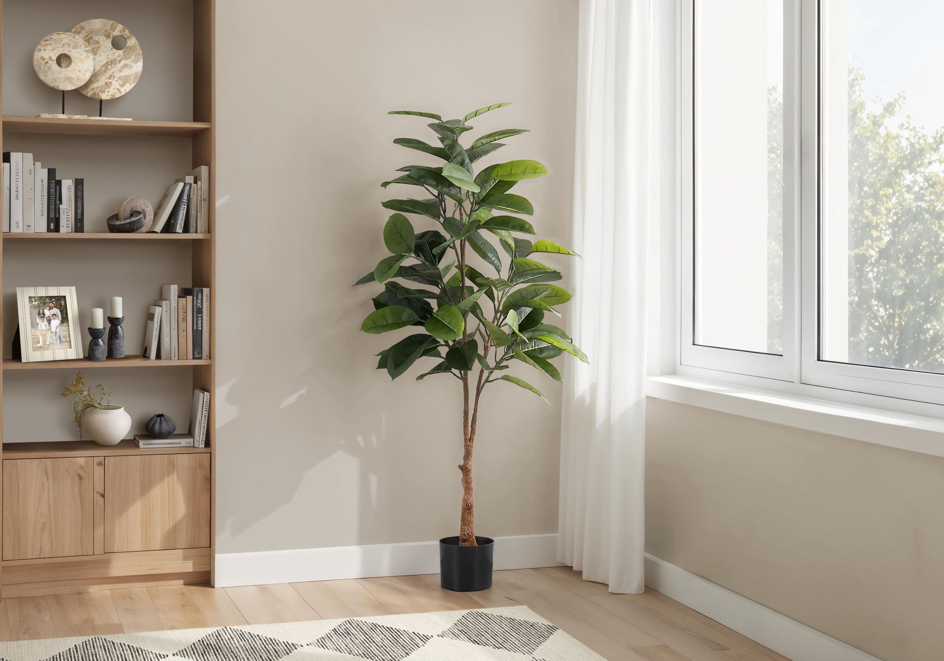 52" Tall, Artificial Plant, Rubber Tree, Indoor, Faux, Fake, Floor, Greenery, Potted, Real Touch, Decorative - Green / Black - Best Buy Furniture