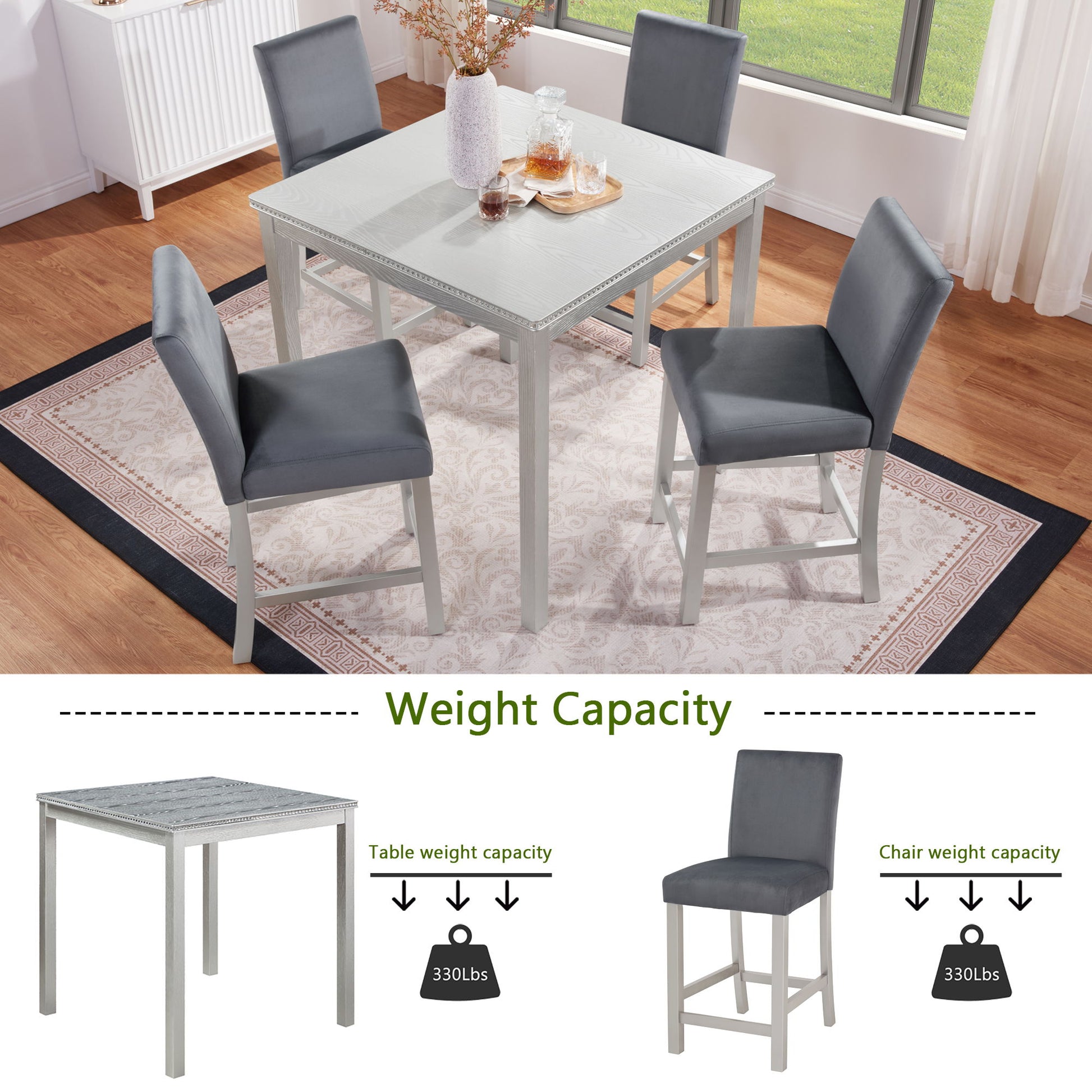 5 Pieces Counter Height Table Set, Kitchen Table With Square Table And 4 Upholstered Chairs - Best Buy Furniture