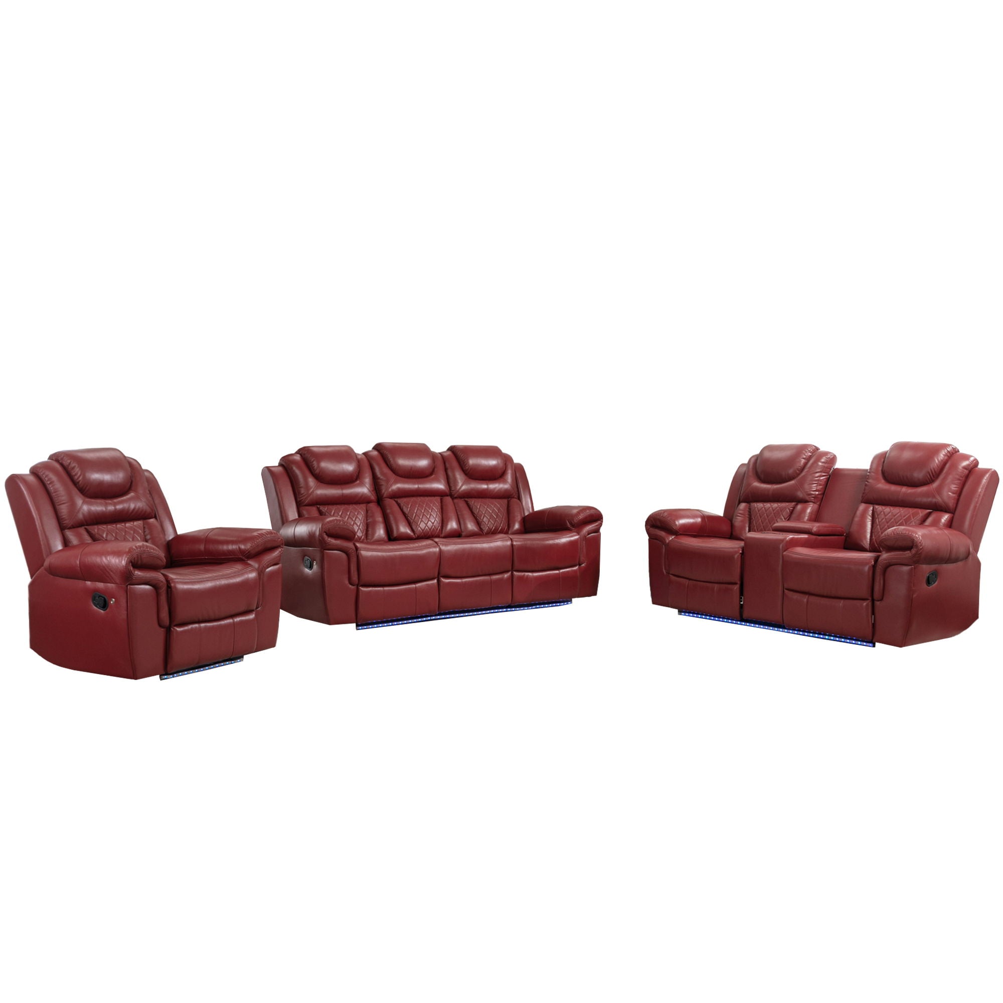 3 Pieces Recliner Sofa Sets Home Theater Seating Manual Recliner Chair With Center Console And LED Light Strip For Living Room - Best Buy Furniture