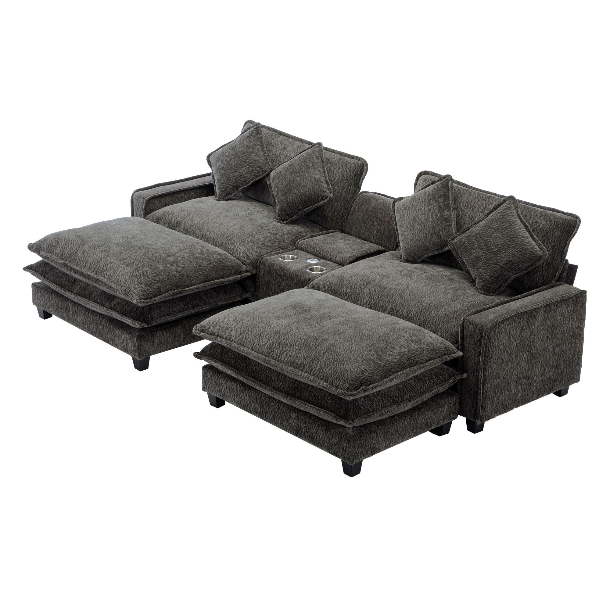 Sectional Sofa Chenille Upholstered Sofa With Two Removable Ottoman, Two USB Ports, Two Cup Holders And Large Storage Box For Living Room - Best Buy Furniture