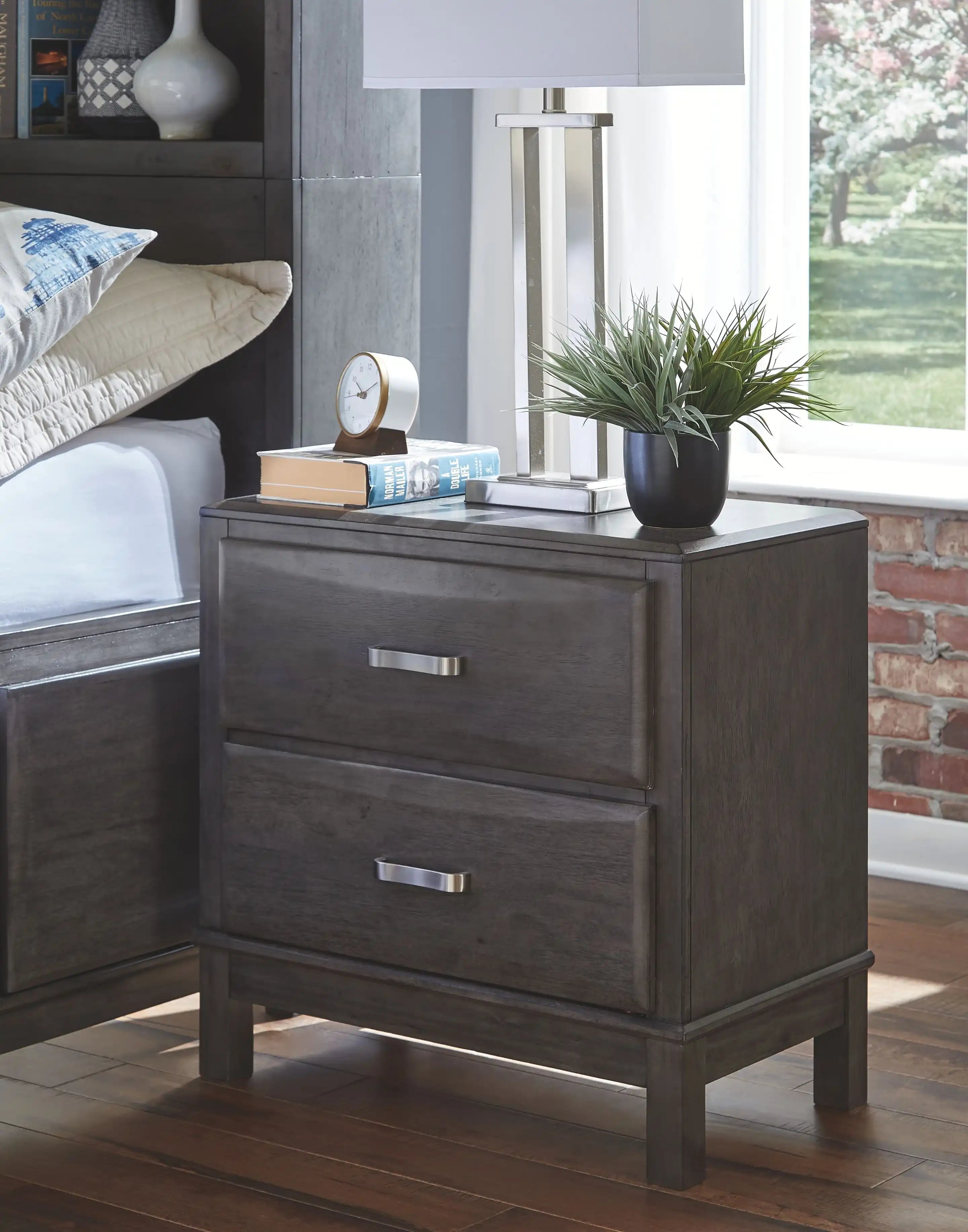 Caitbrook - Two Drawer Night Stand - Gray - Best Buy Furniture