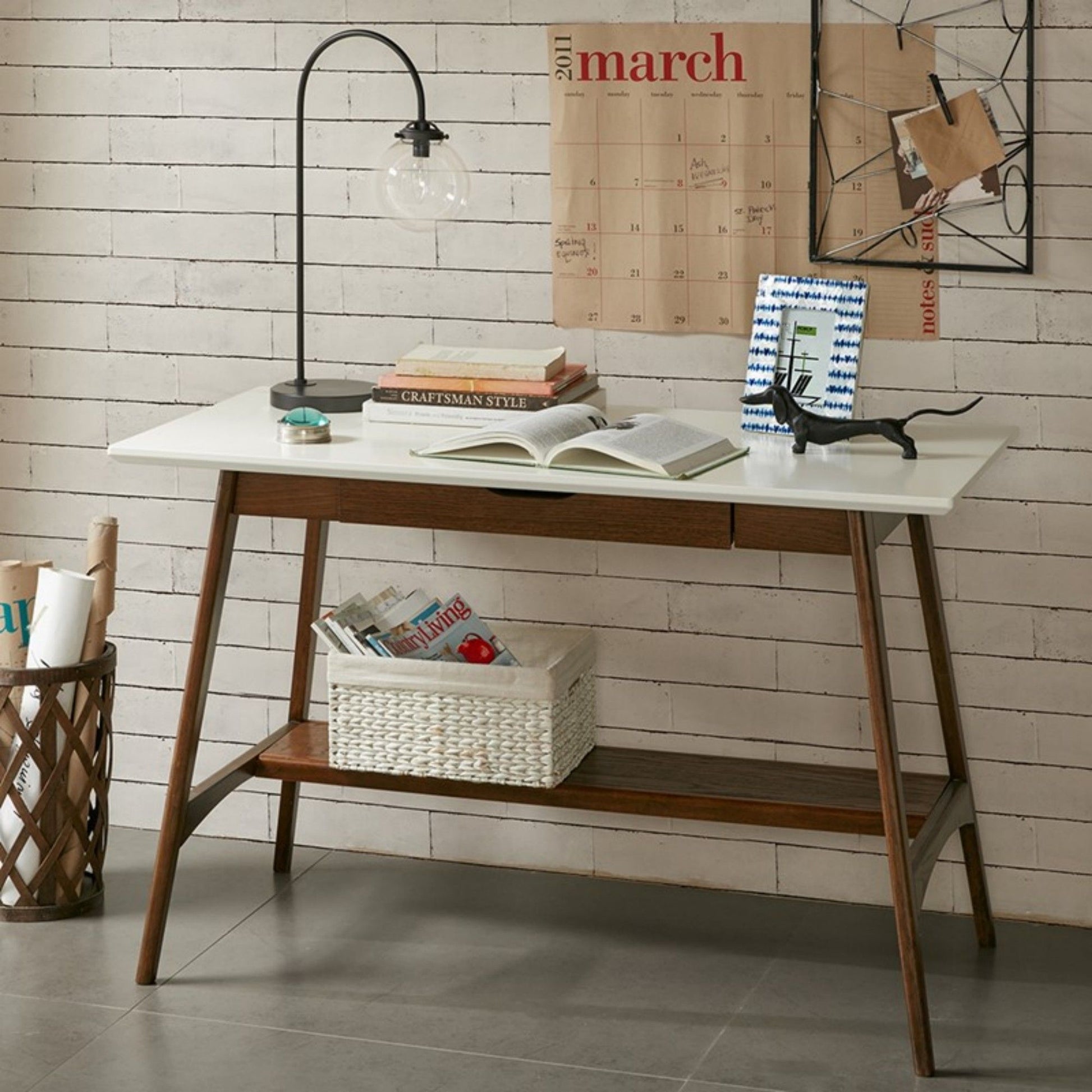 Parker - Desk With Storage Shelf - Off White / Pecan - Best Buy Furniture