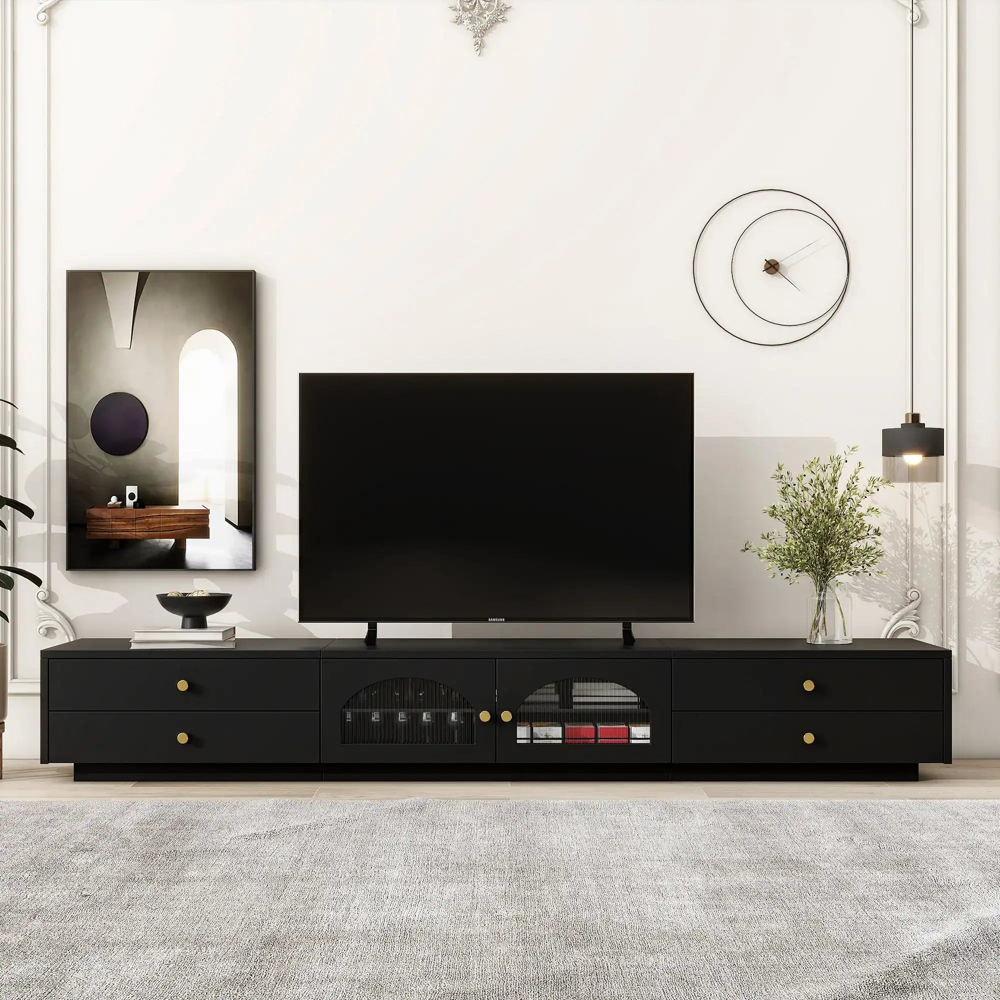 Pollie TV Stand with Fluted Glass Doors - Black - Best Buy Furniture