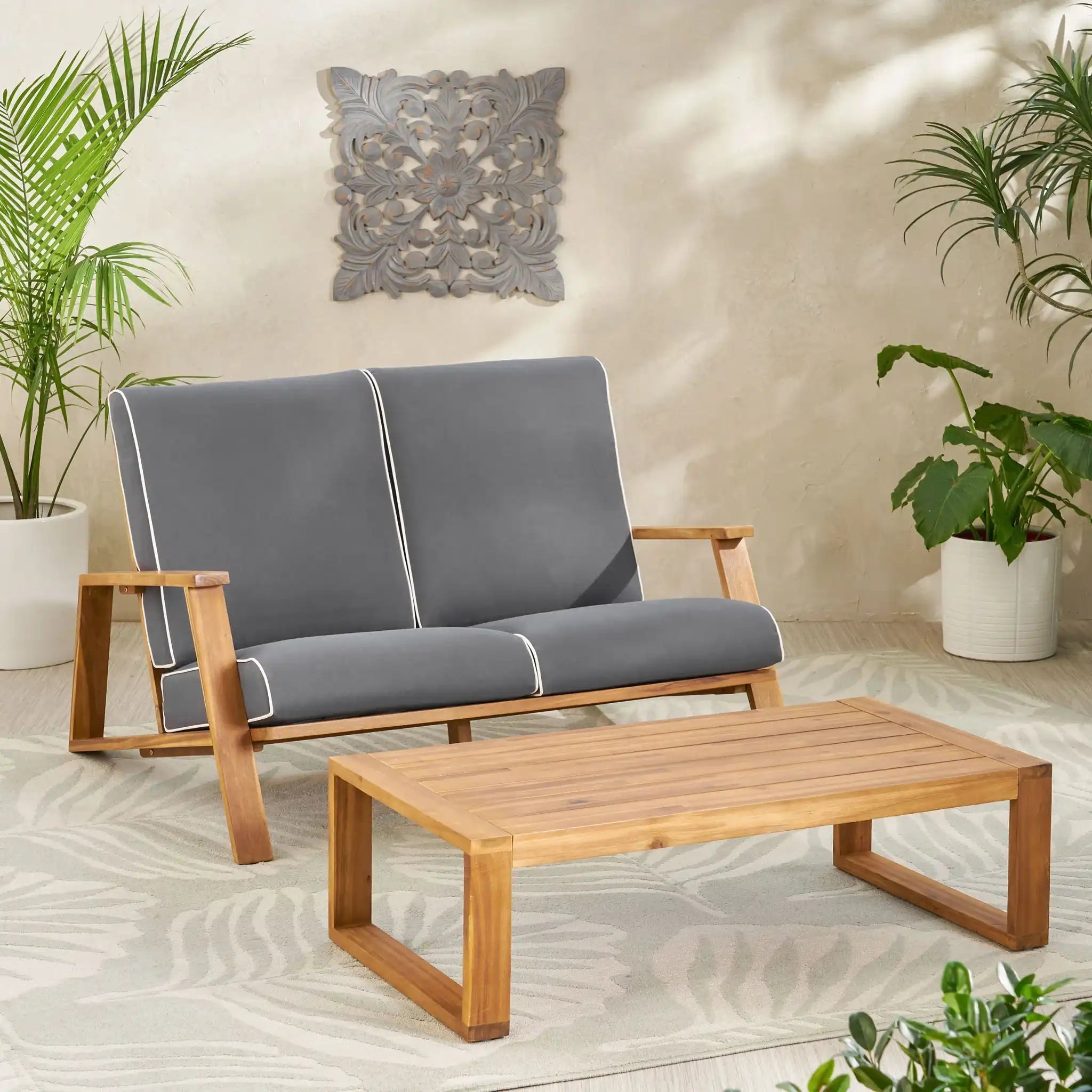 Paloma - Contemporary Loveseat And Coffee Table Set With Weather Resistant Cushions - Best Buy Furniture