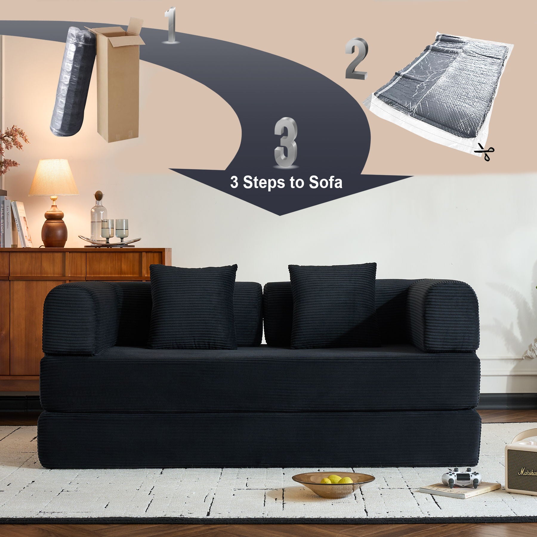 Convertible Sleeper Sofa Bed With Cylindrical Pillow, With Fixed Shape Frame - Best Buy Furniture