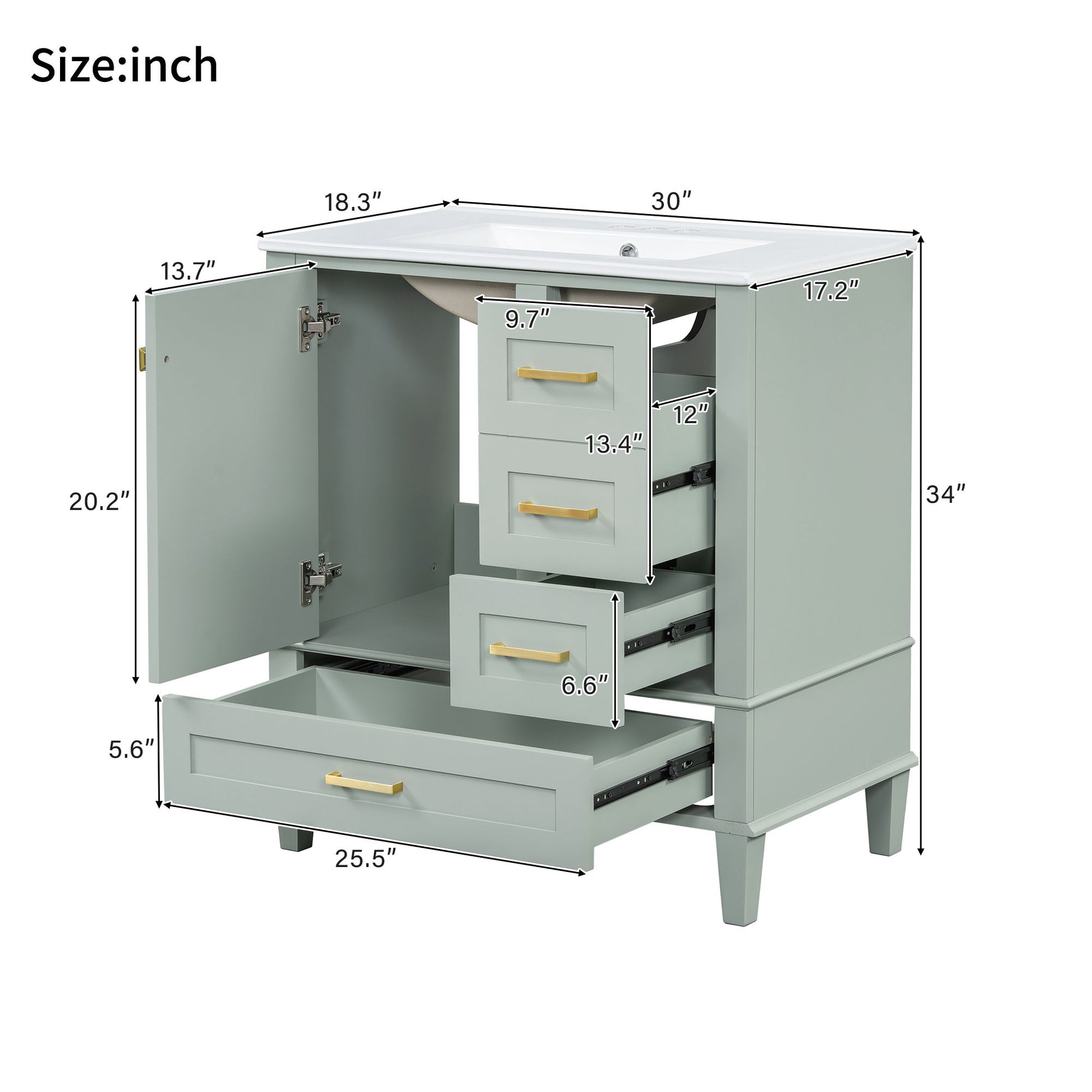 Bathroom Vanity, Modern Bathroom Cabinet With Sink Combo Set, Bathroom Storage Cabinet With A Soft Closing Door And 3 Drawers, Solid Wood Frame - Best Buy Furniture