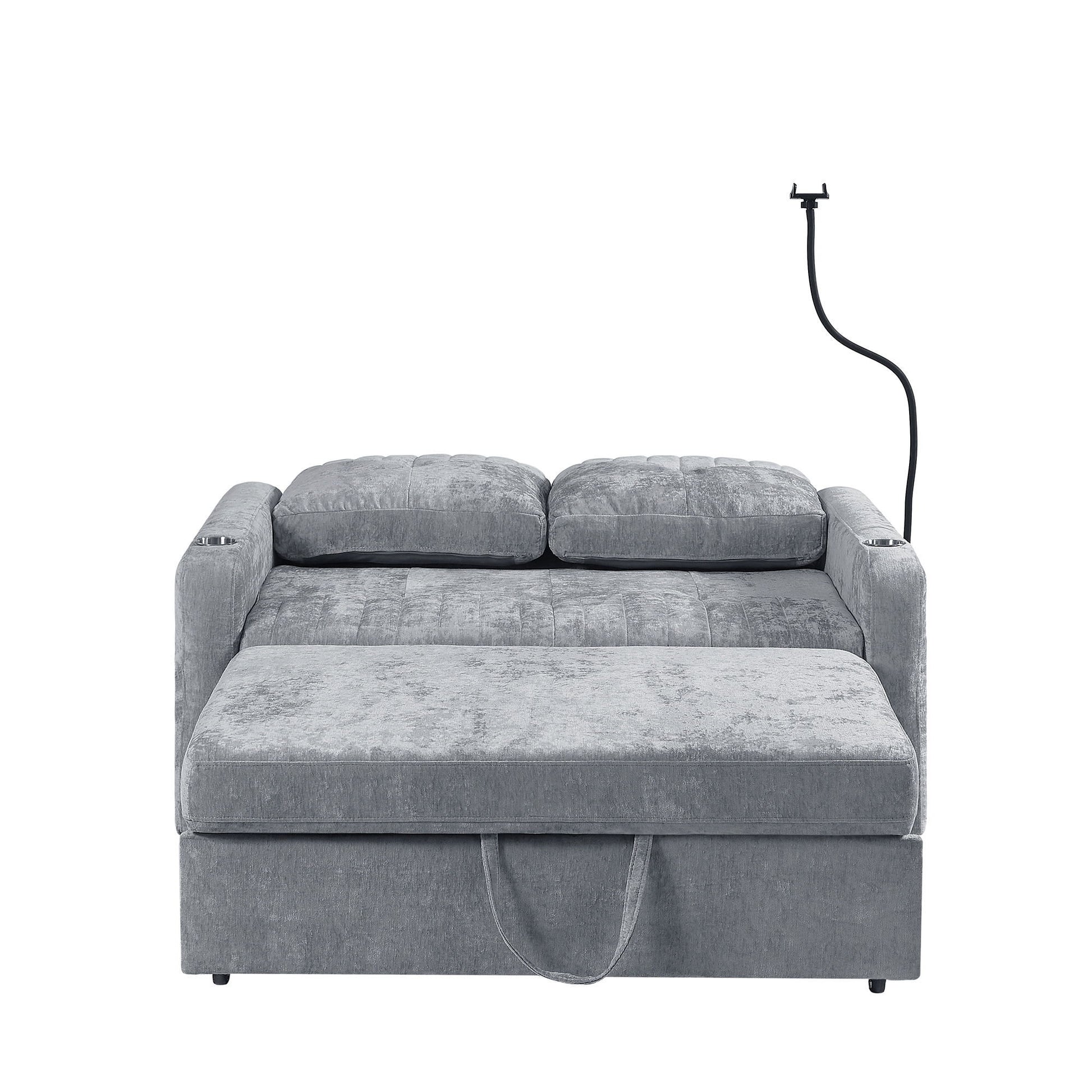 Modern Loveseat Pull Out Sofa Bed With Adjustable Backrest, Two Cup Holders, A Phone Holder, Three Charging Ports And Side Storage Pockets For Living Room - Best Buy Furniture