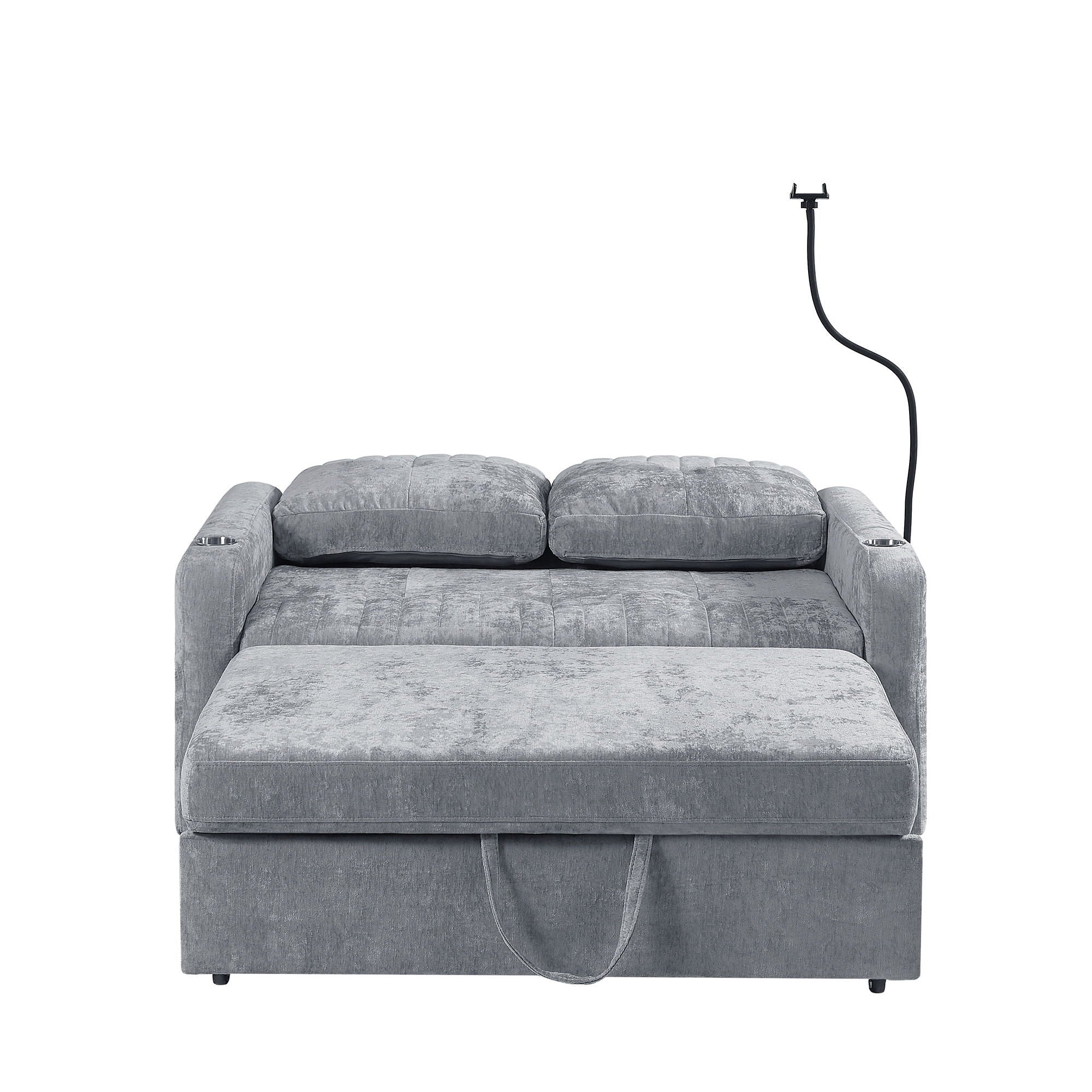 Modern Loveseat Pull Out Sofa Bed With Adjustable Backrest, Two Cup Holders, A Phone Holder, Three Charging Ports And Side Storage Pockets For Living Room - Best Buy Furniture