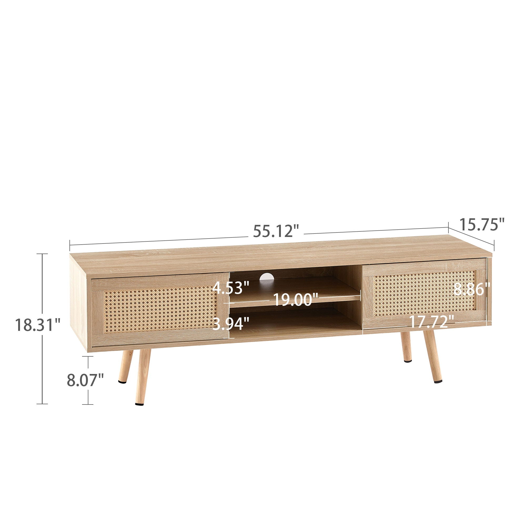 55.12" Rattan TV Cabinet, Double Sliding Doors For Storage, Adjustable Shelf, Solid Wood Legs, TV Console For Living Room - Best Buy Furniture