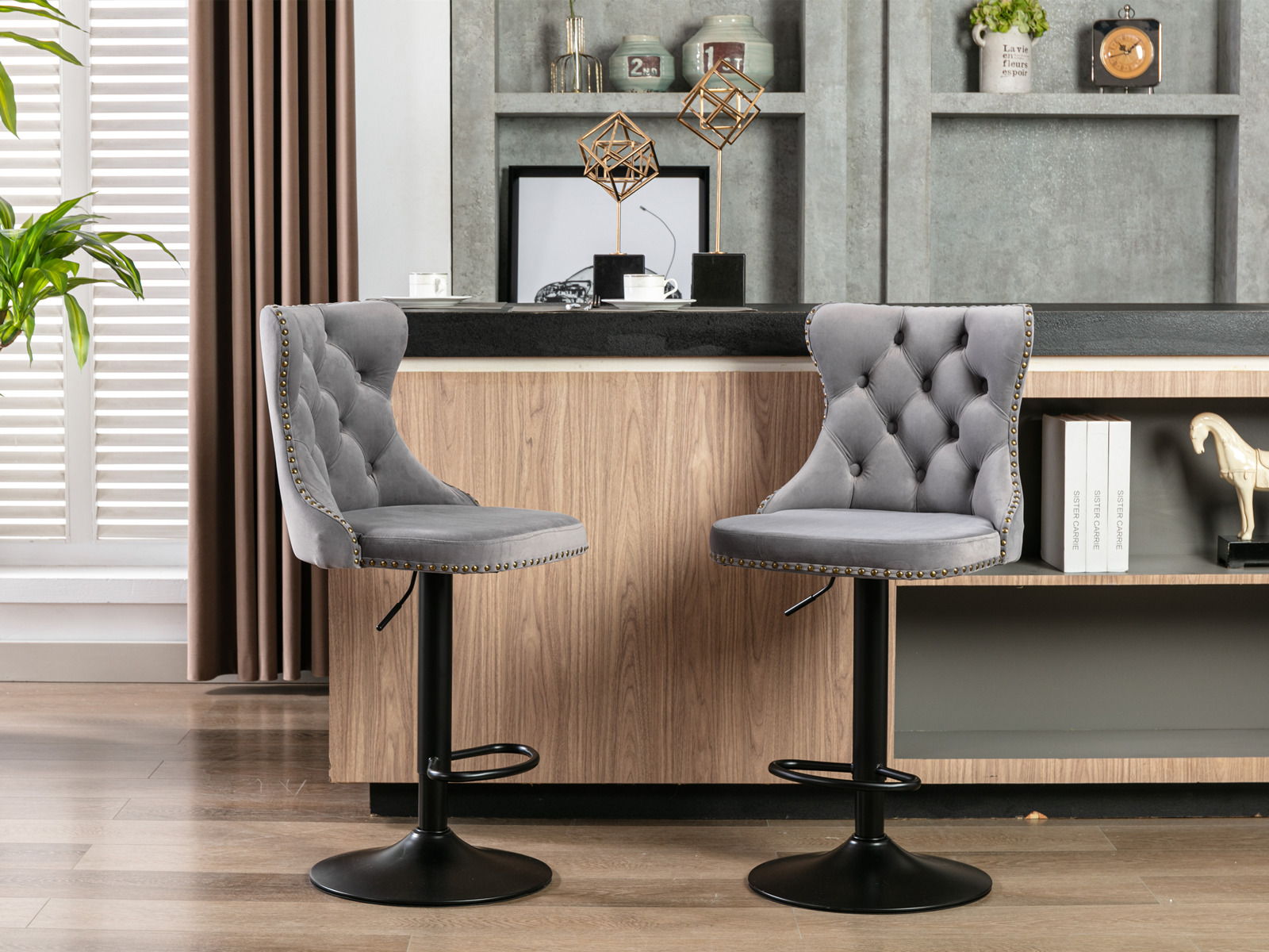 Swivel Velvet Barstools Adjusatble Seat Height, Modern Upholstered Bar Stools With Backs Comfortable Tufted For Home Pub And Kitchen Island (Set of 2) - Best Buy Furniture