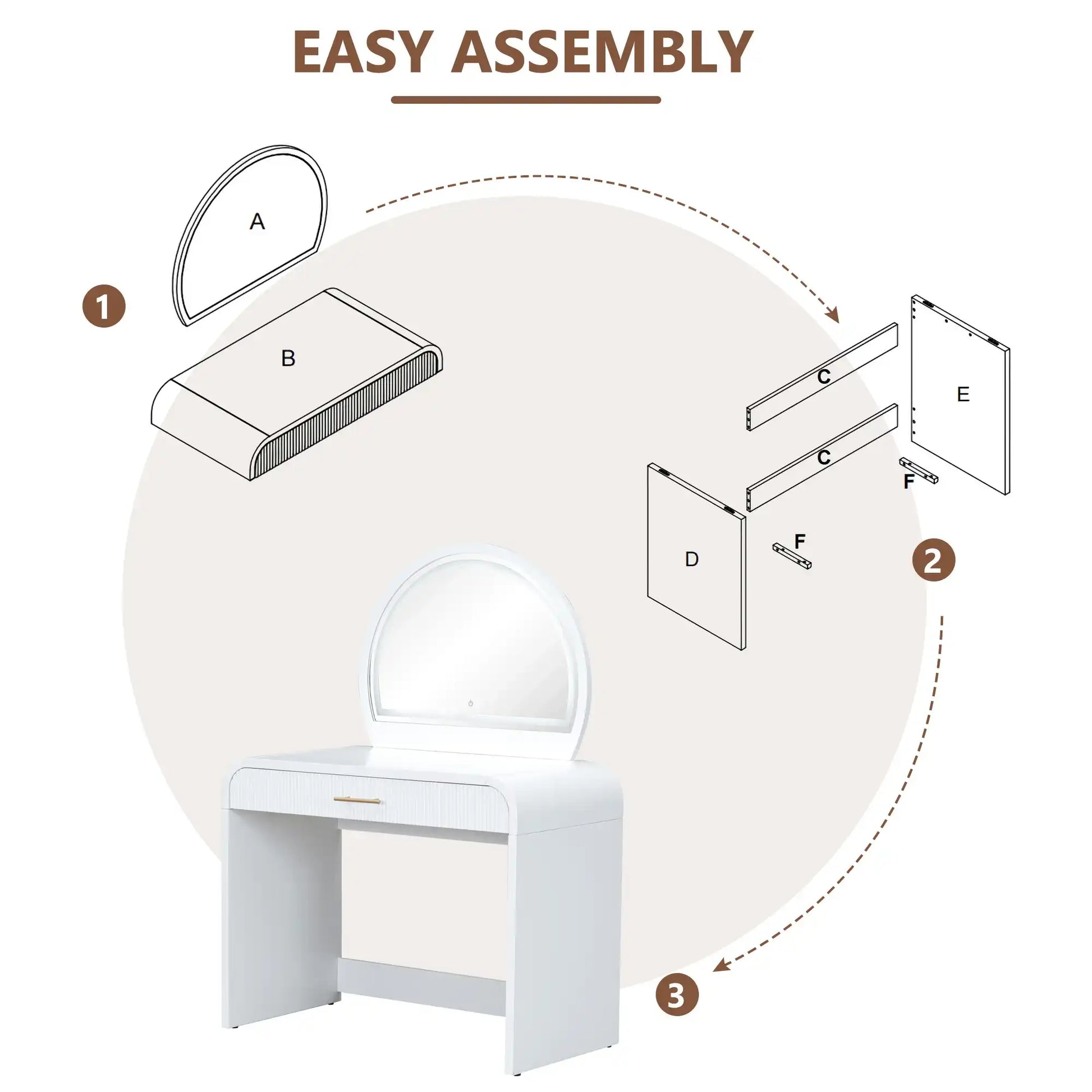 39" White Makeup Vanity Table with Touch Screen Mirror - Best Buy Furniture