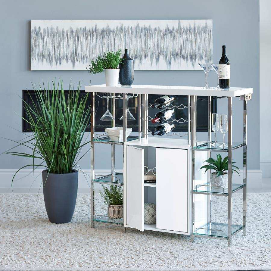 Gallimore - 2 Door Bar Cabinet Wine Storage - White High Gloss - Best Buy Furniture