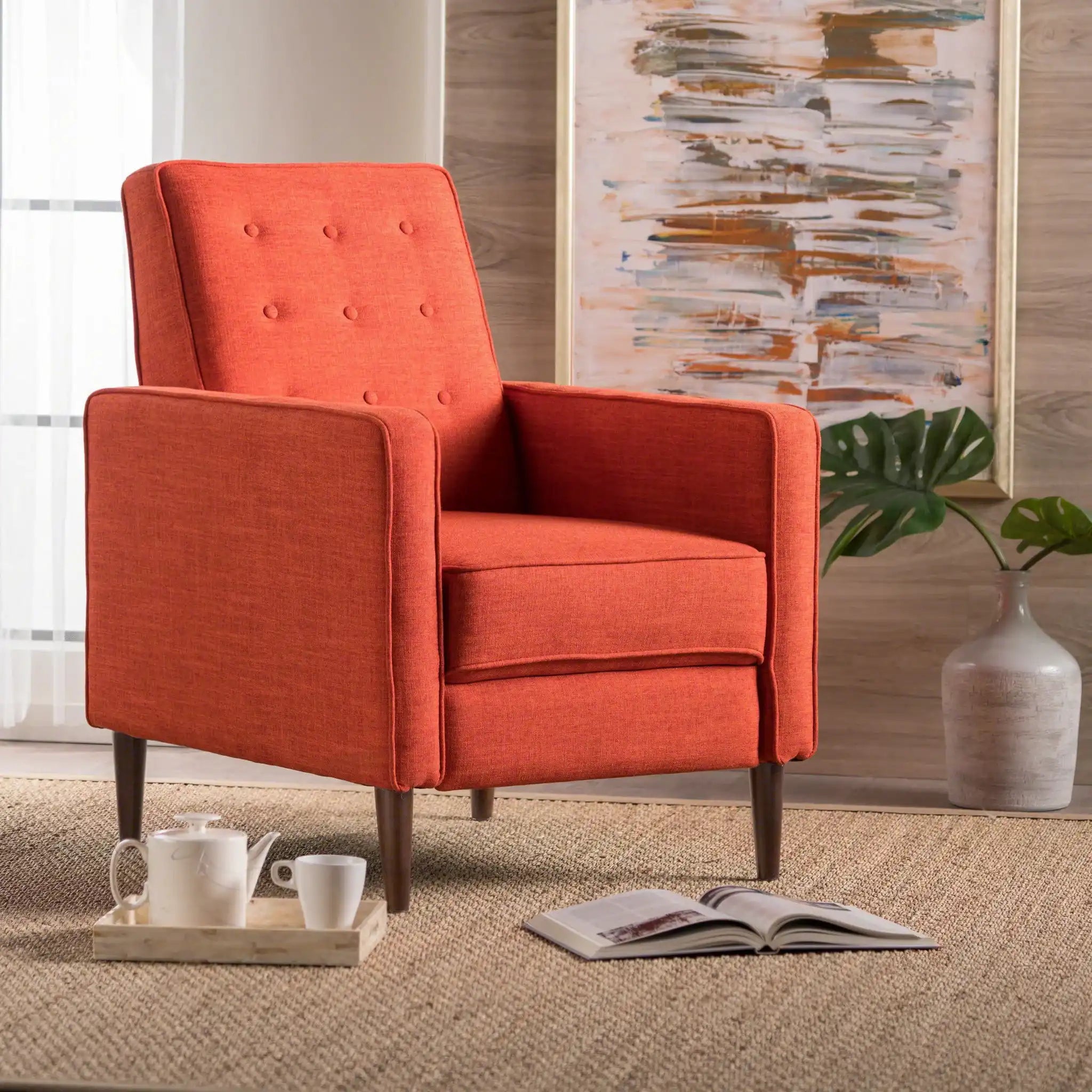 Mid-Century Modern Recliner With Button Tufted Waffle Stitch - Best Buy Furniture