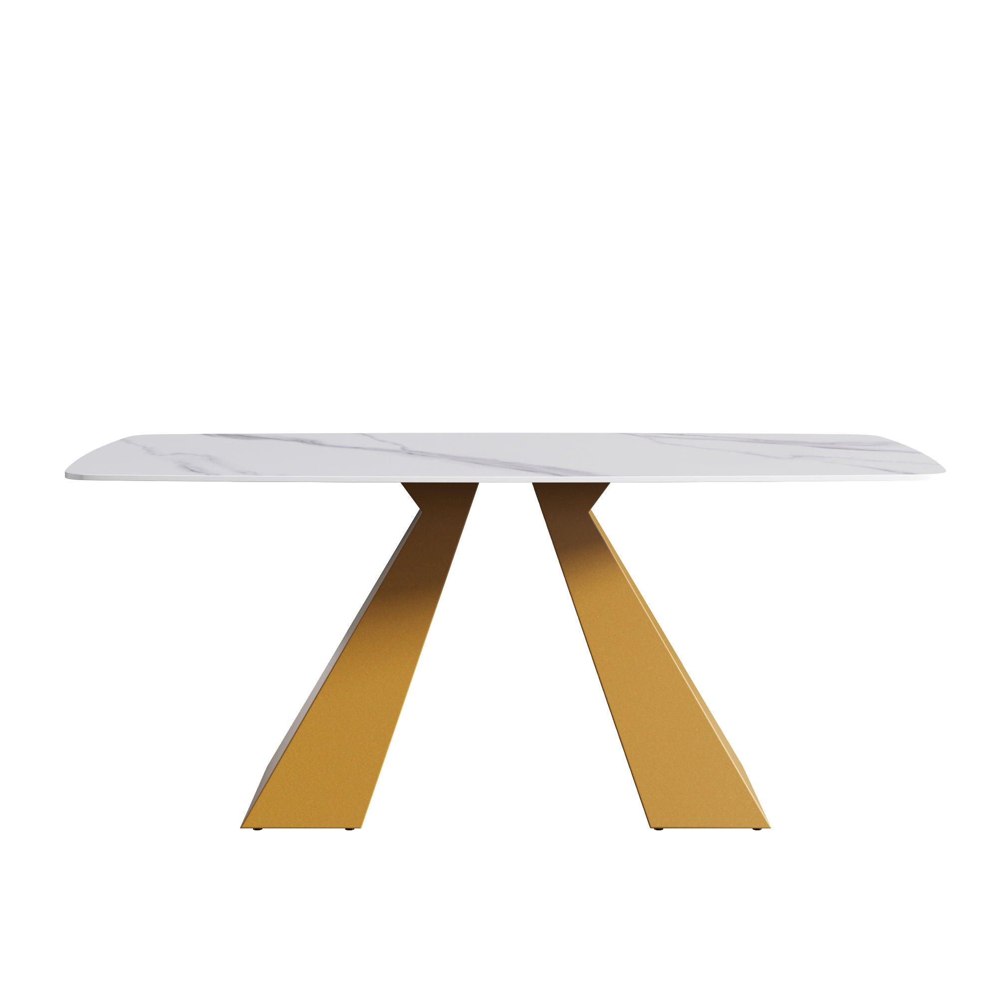 Modern Artificial Stone Curved Metal Leg Dining Table, Can Accommodate 6-8 People - White / Gold - Best Buy Furniture