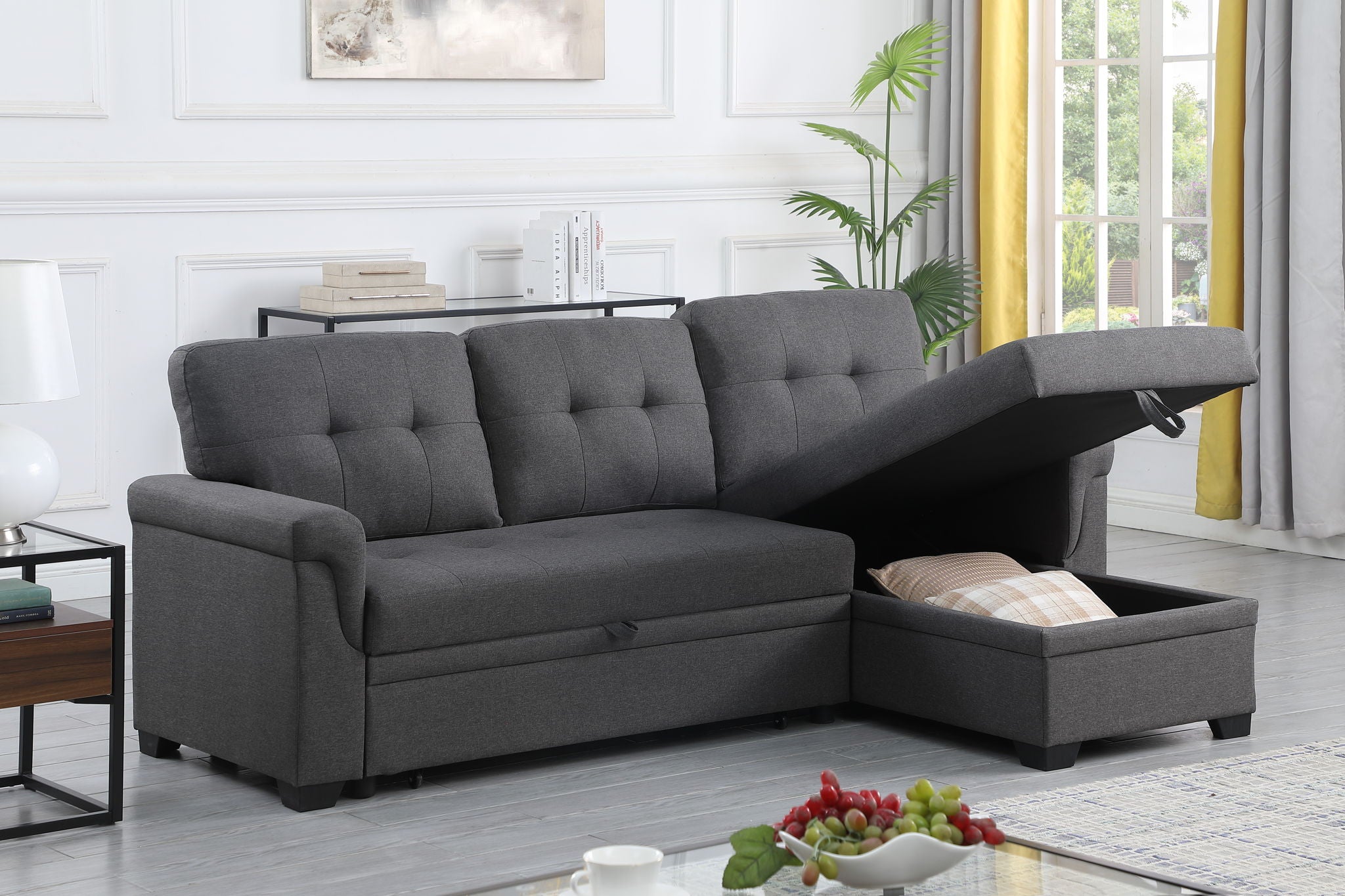 Lucca - Linen Reversible Sleeper Sectional Sofa With Storage Chaise - Best Buy Furniture