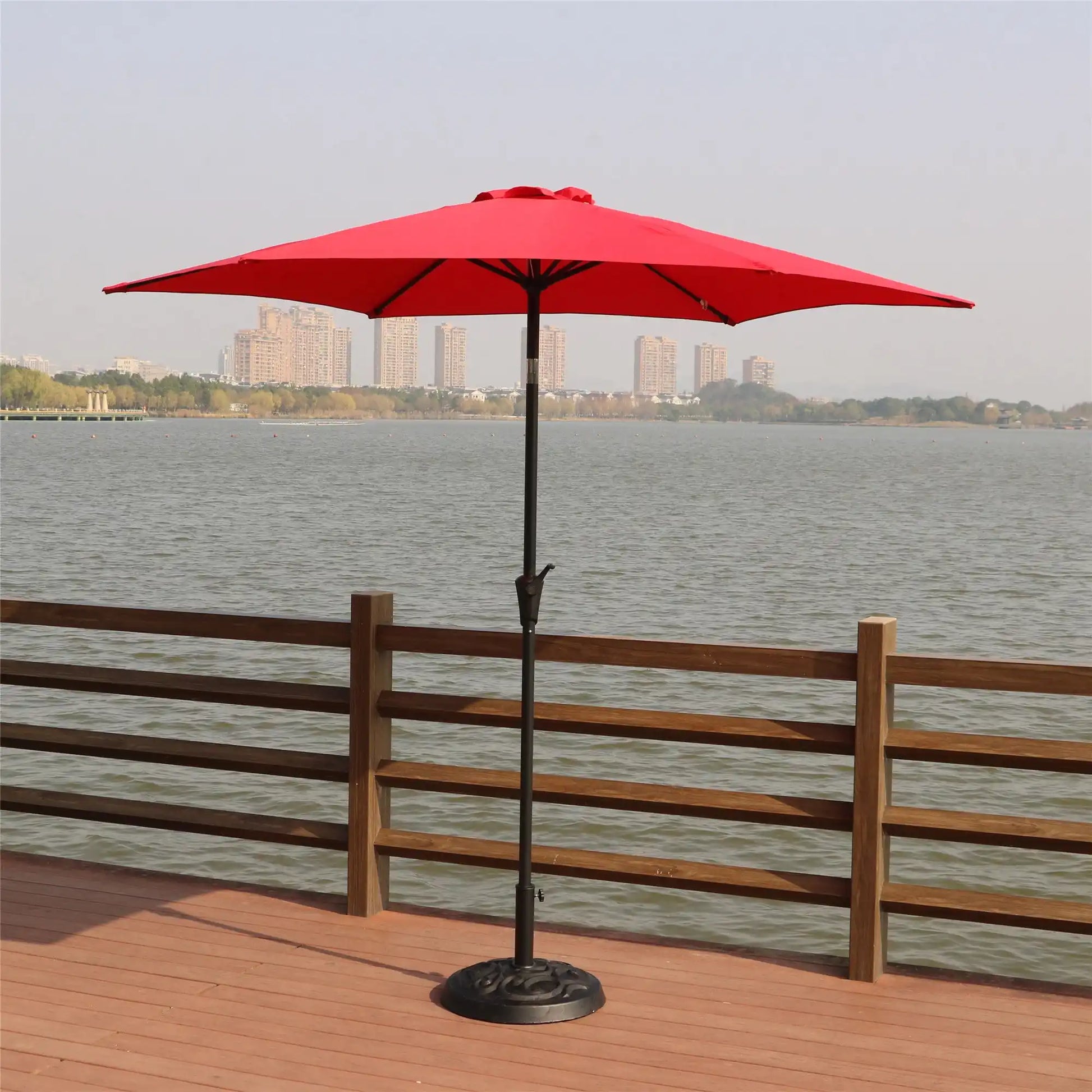 8.8' Outdoor Aluminum Patio Umbrella, Market Umbrella With 33 Pounds Round Resin Umbrella Base Lift - Best Buy Furniture
