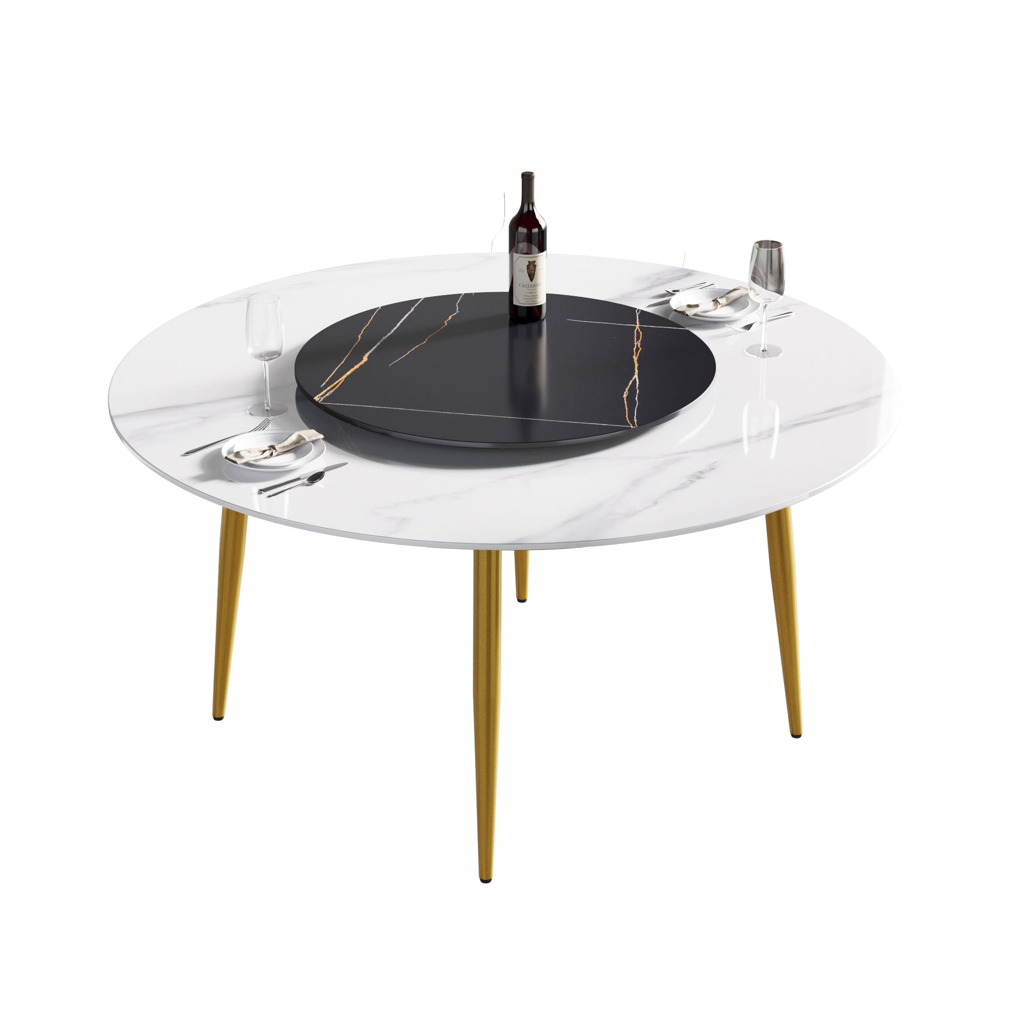Modern Artificial Stone Round Dining Table, Can Accommodate 6 People Artificial Stone Turntable - Best Buy Furniture