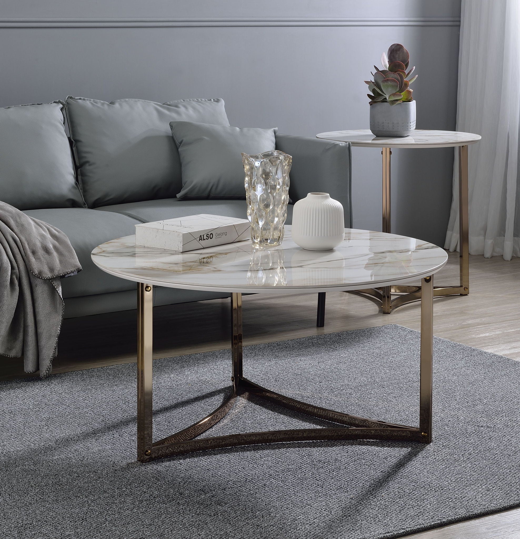 Aziz - Sintered Stone Top Round Coffee Table - Best Buy Furniture