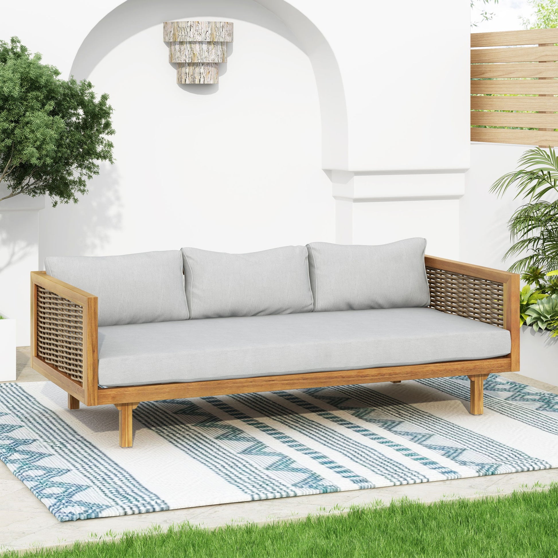 Claremont - 3 Seater Daybed Teak Acacia Wood Water Resistant Cushions - Best Buy Furniture