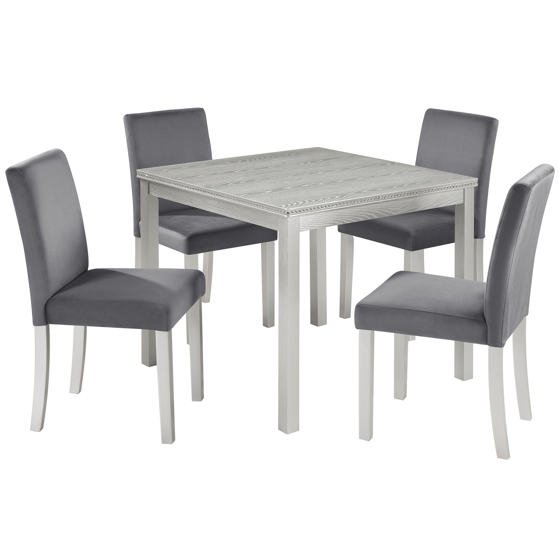 5 Pieces Wooden Dining Table Set, Square Table And 4 Upholstered Chairs - Best Buy Furniture